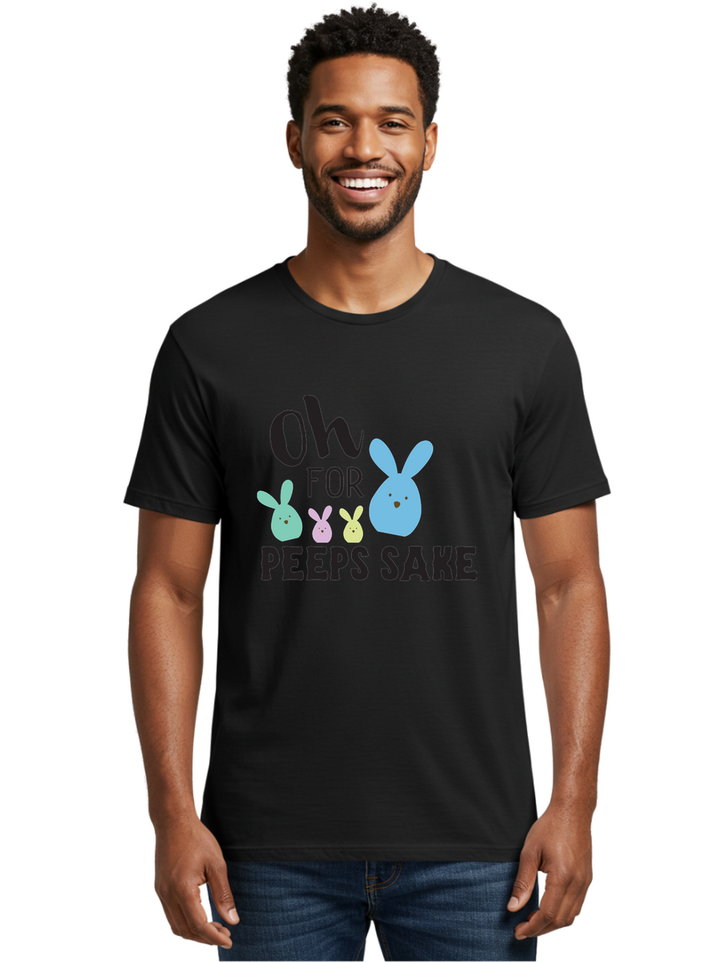 Oh-For-Peeps-Sake Men'S Graphic Tee, 100% Cotton, Comfortable Casual Summer Wear, Machine Washable, Easter Bunnies, Pastel Colors, Cute Cartoon Characters, Funny Easter Quote, Peeps Candy, Bunny Love, Easter Fun, Spring Vibes Aad067
