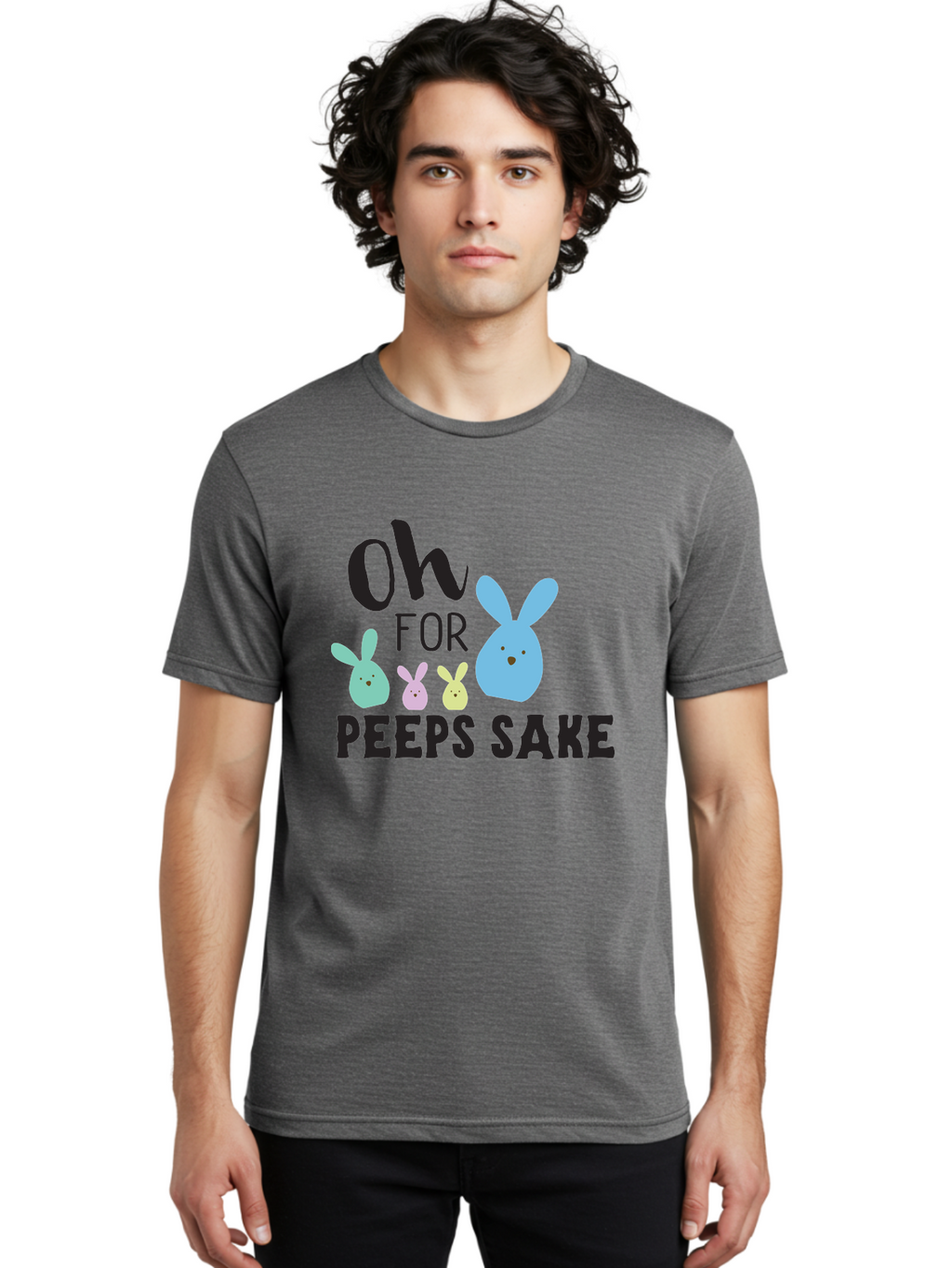 Oh-For-Peeps-Sake Men'S Graphic Tee, 100% Cotton, Comfortable Casual Summer Wear, Machine Washable, Easter Bunnies, Pastel Colors, Cute Cartoon Characters, Funny Easter Quote, Peeps Candy, Bunny Love, Easter Fun, Spring Vibes Aad067