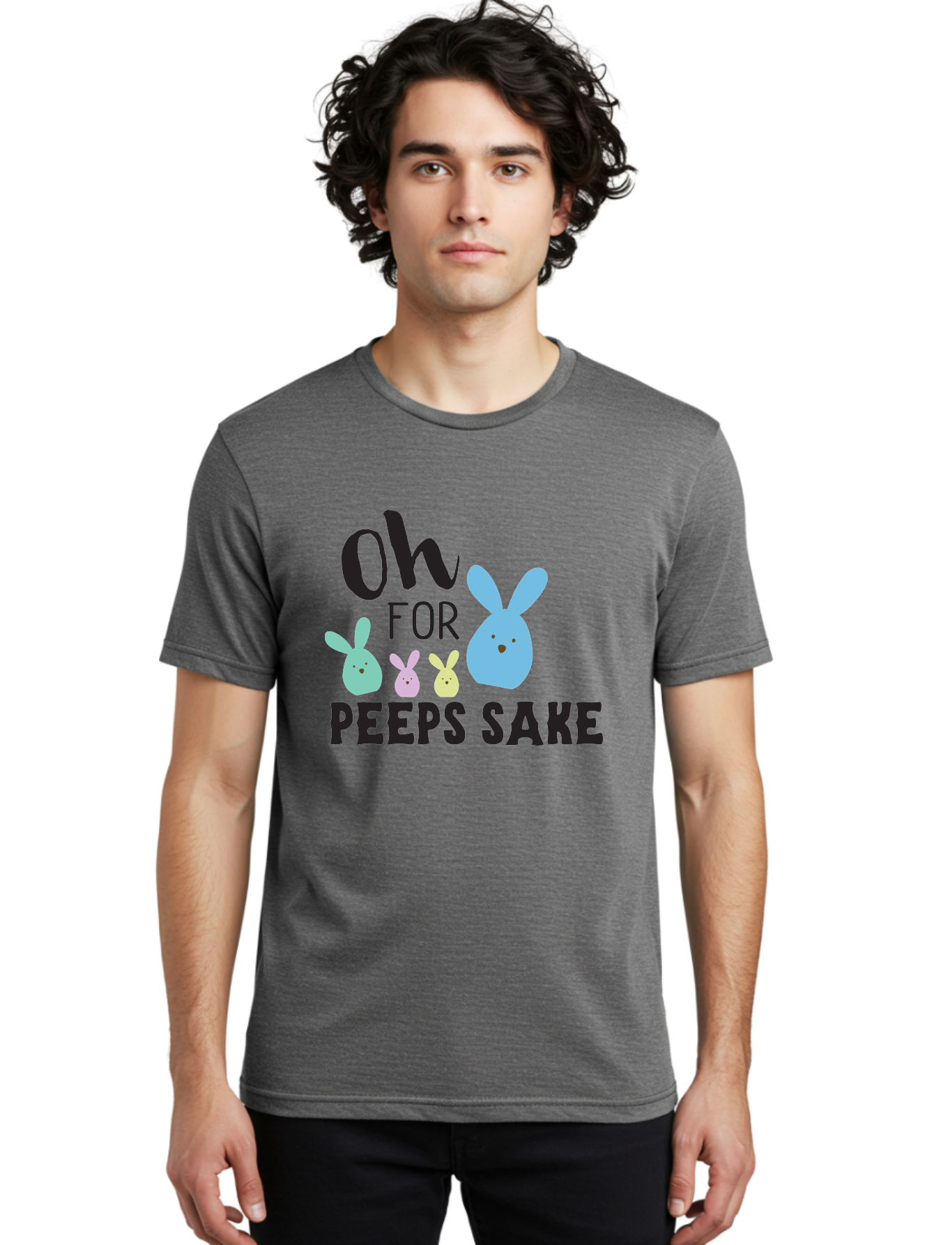 Oh-For-Peeps-Sake Men'S Graphic Tee, 100% Cotton, Comfortable Casual Summer Wear, Machine Washable, Easter Bunnies, Pastel Colors, Cute Cartoon Characters, Funny Easter Quote, Peeps Candy, Bunny Love, Easter Fun, Spring Vibes Aad067
