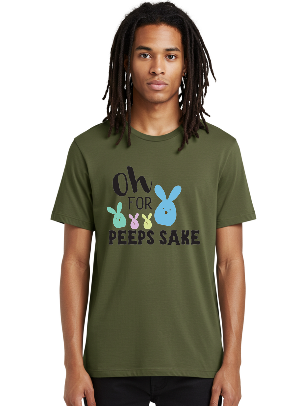 Oh-For-Peeps-Sake Men'S Graphic Tee, 100% Cotton, Comfortable Casual Summer Wear, Machine Washable, Easter Bunnies, Pastel Colors, Cute Cartoon Characters, Funny Easter Quote, Peeps Candy, Bunny Love, Easter Fun, Spring Vibes Aad067