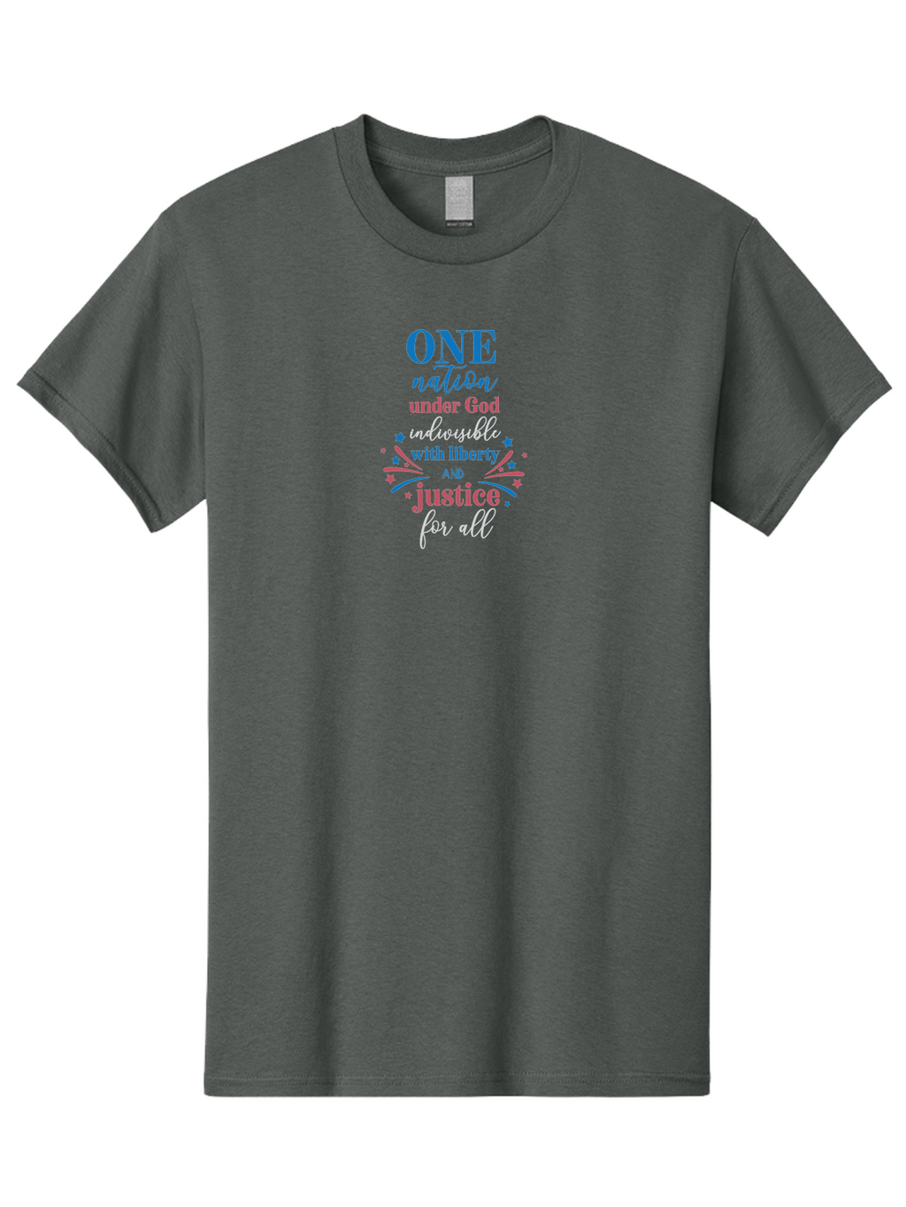 One-Nation-Under-God-Indivisible-With-Liberty-And-Justice-For-All Men'S Graphic Tee, 100% Cotton, Comfortable Casual Summer Wear, Machine Washable, Patriotic Quote, Pledge Of Allegiance, National Pride, American Values, Unity, Freedom, Aad072