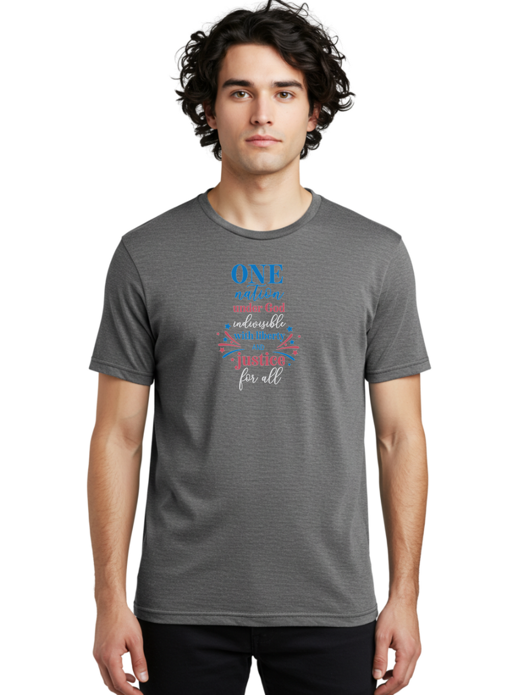 One-Nation-Under-God-Indivisible-With-Liberty-And-Justice-For-All Men'S Graphic Tee, 100% Cotton, Comfortable Casual Summer Wear, Machine Washable, Patriotic Quote, Pledge Of Allegiance, National Pride, American Values, Unity, Freedom, Aad072