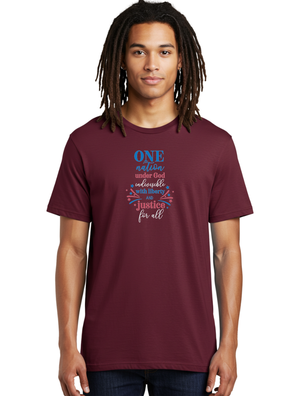 One-Nation-Under-God-Indivisible-With-Liberty-And-Justice-For-All Men'S Graphic Tee, 100% Cotton, Comfortable Casual Summer Wear, Machine Washable, Patriotic Quote, Pledge Of Allegiance, National Pride, American Values, Unity, Freedom, Aad072