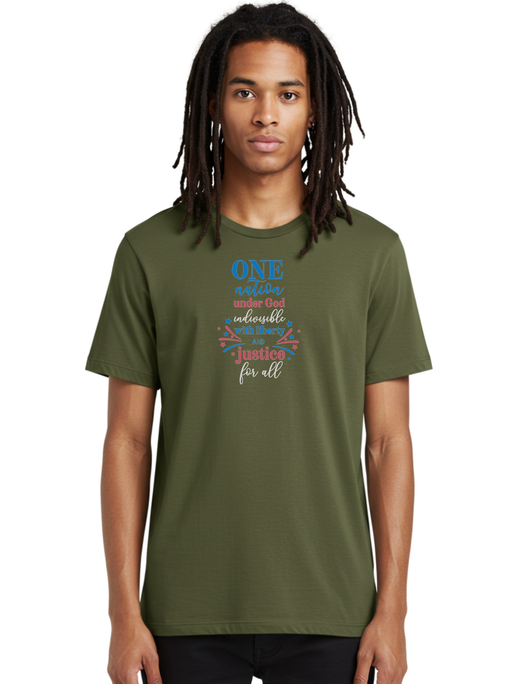 One-Nation-Under-God-Indivisible-With-Liberty-And-Justice-For-All Men'S Graphic Tee, 100% Cotton, Comfortable Casual Summer Wear, Machine Washable, Patriotic Quote, Pledge Of Allegiance, National Pride, American Values, Unity, Freedom, Aad072