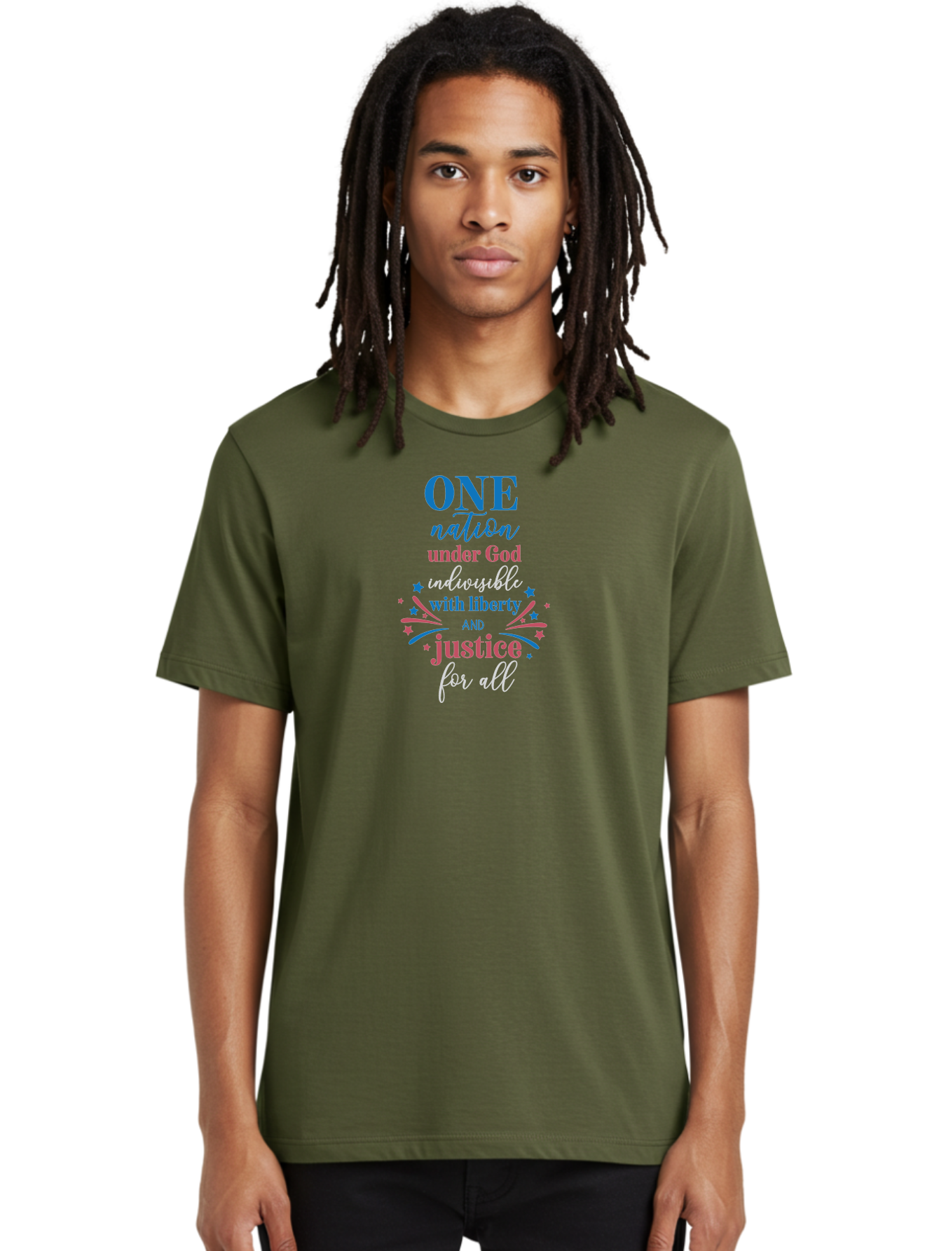 One-Nation-Under-God-Indivisible-With-Liberty-And-Justice-For-All Men'S Graphic Tee, 100% Cotton, Comfortable Casual Summer Wear, Machine Washable, Patriotic Quote, Pledge Of Allegiance, National Pride, American Values, Unity, Freedom, Aad072