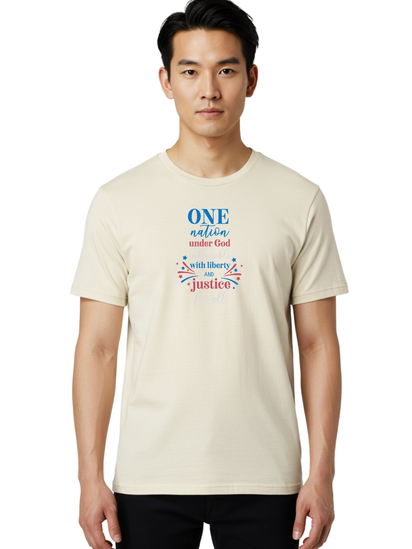 One-Nation-Under-God-Indivisible-With-Liberty-And-Justice-For-All Men'S Graphic Tee, 100% Cotton, Comfortable Casual Summer Wear, Machine Washable, Patriotic Quote, Pledge Of Allegiance, National Pride, American Values, Unity, Freedom, Aad072