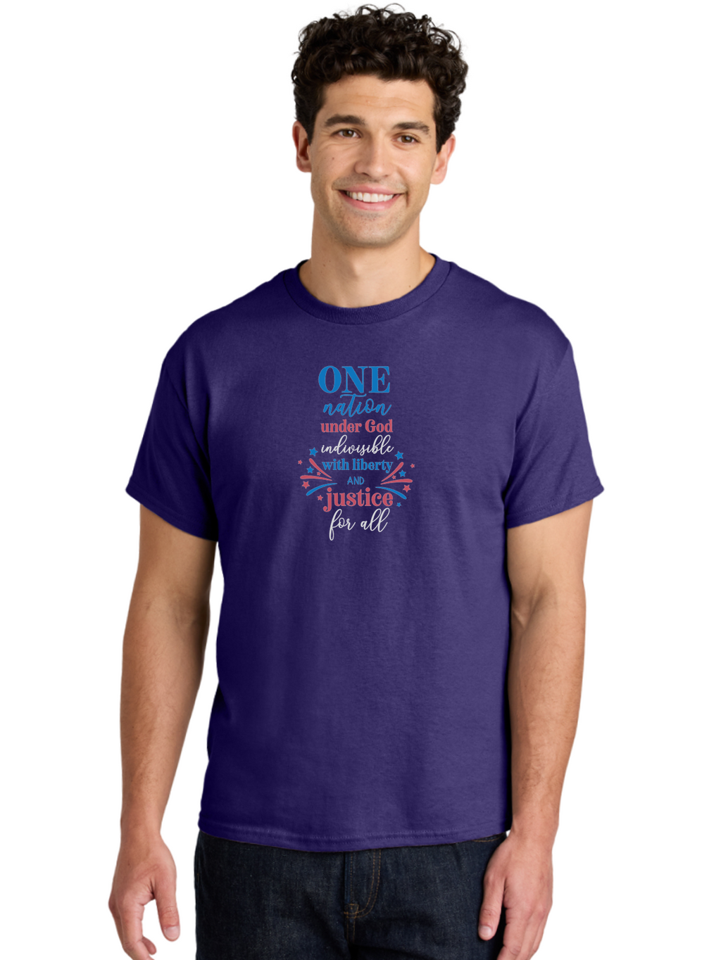 One-Nation-Under-God-Indivisible-With-Liberty-And-Justice-For-All Men'S Graphic Tee, 100% Cotton, Comfortable Casual Summer Wear, Machine Washable, Patriotic Quote, Pledge Of Allegiance, National Pride, American Values, Unity, Freedom, Aad072