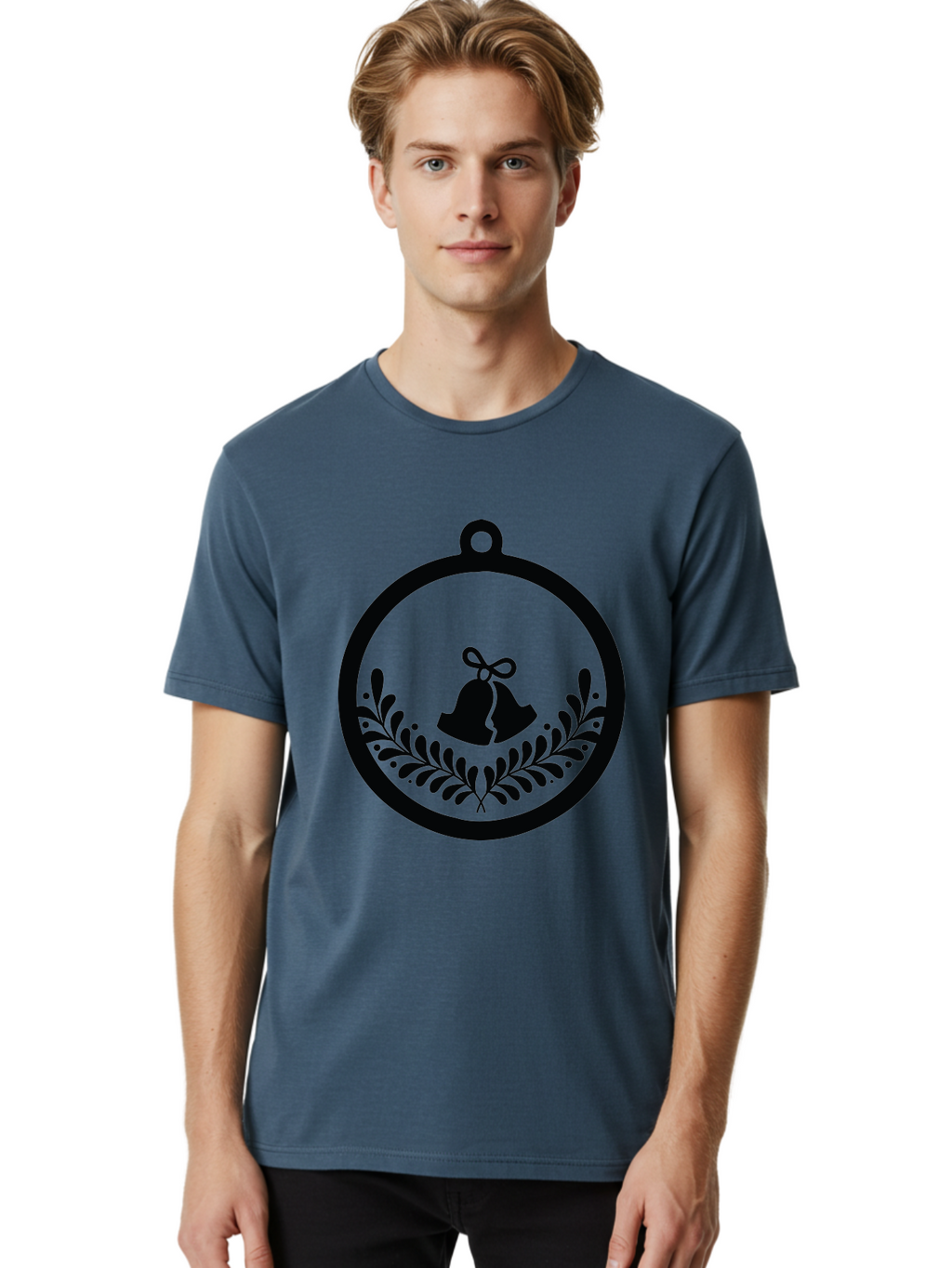 Ornament-With-Bells Men'S Graphic Tee, 100% Cotton, Comfortable Casual Summer Wear, Machine Washable, Christmas Ornament, Festive Decoration, Holiday Symbol, Decorative Bell, Floral Design, Winter Theme, Seasonal Decor Aad074