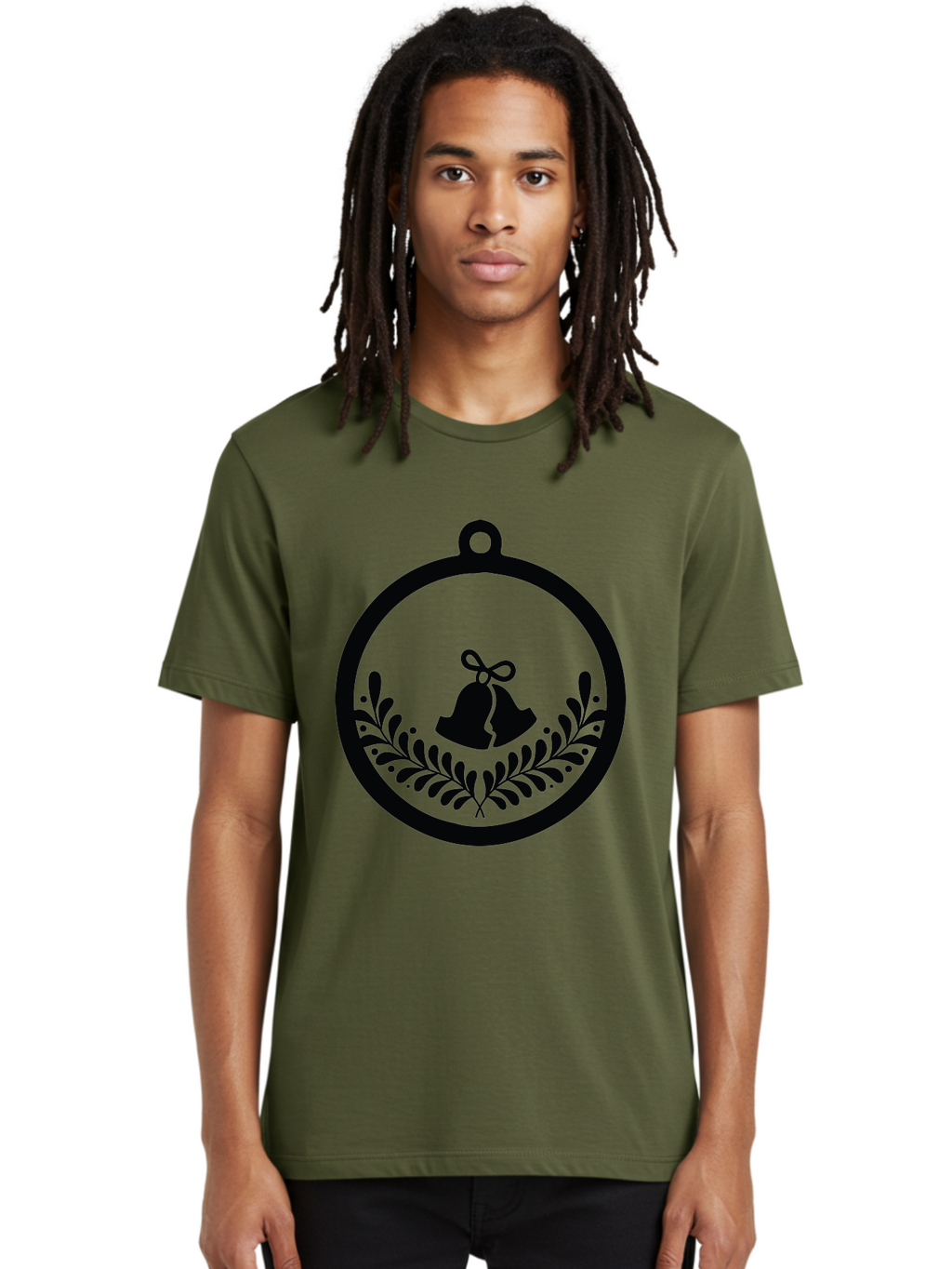 Ornament-With-Bells Men'S Graphic Tee, 100% Cotton, Comfortable Casual Summer Wear, Machine Washable, Christmas Ornament, Festive Decoration, Holiday Symbol, Decorative Bell, Floral Design, Winter Theme, Seasonal Decor Aad074