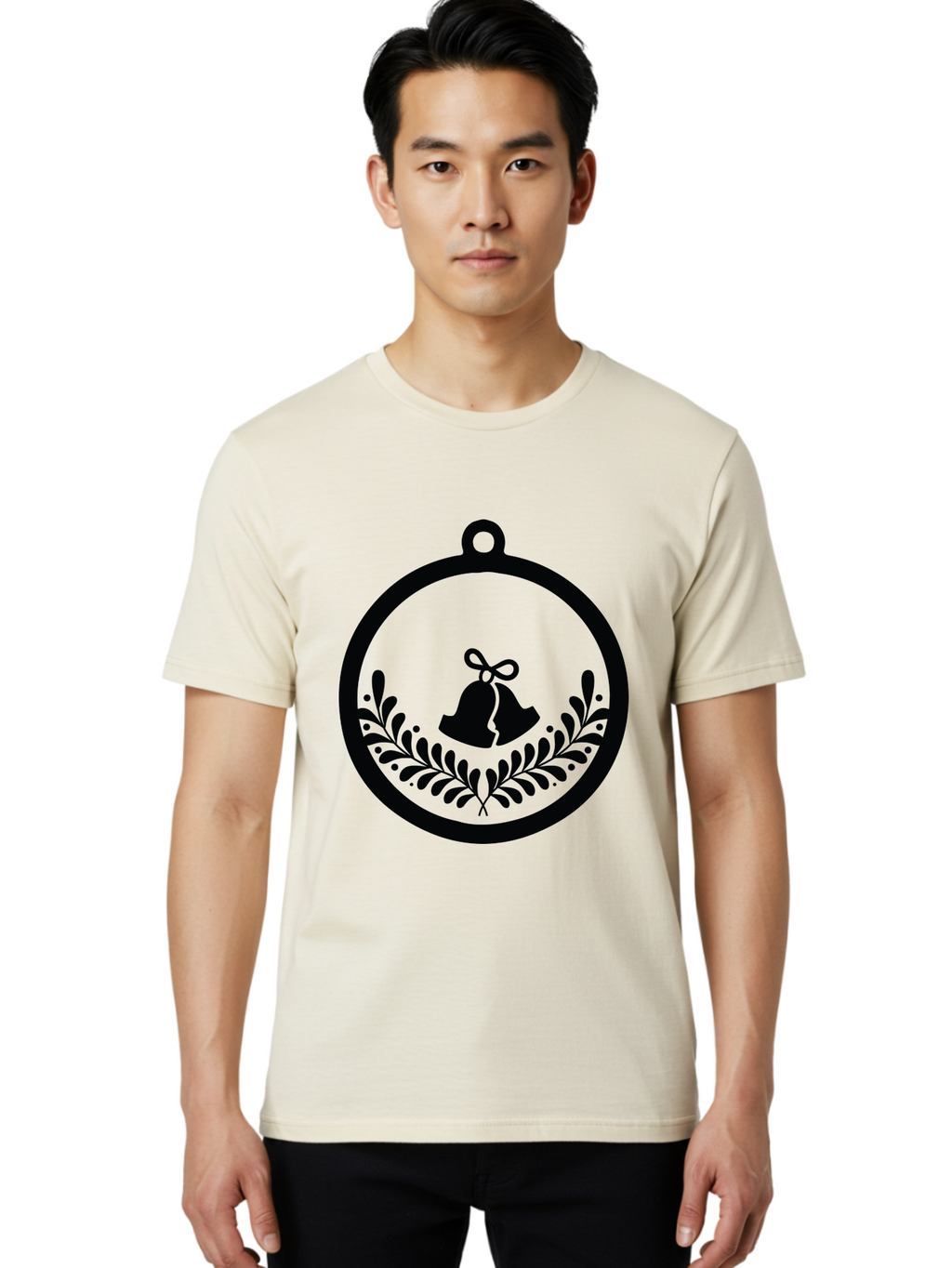 Ornament-With-Bells Men'S Graphic Tee, 100% Cotton, Comfortable Casual Summer Wear, Machine Washable, Christmas Ornament, Festive Decoration, Holiday Symbol, Decorative Bell, Floral Design, Winter Theme, Seasonal Decor Aad074