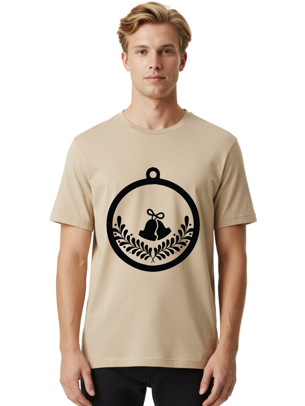 Ornament-With-Bells Men'S Graphic Tee, 100% Cotton, Comfortable Casual Summer Wear, Machine Washable, Christmas Ornament, Festive Decoration, Holiday Symbol, Decorative Bell, Floral Design, Winter Theme, Seasonal Decor Aad074