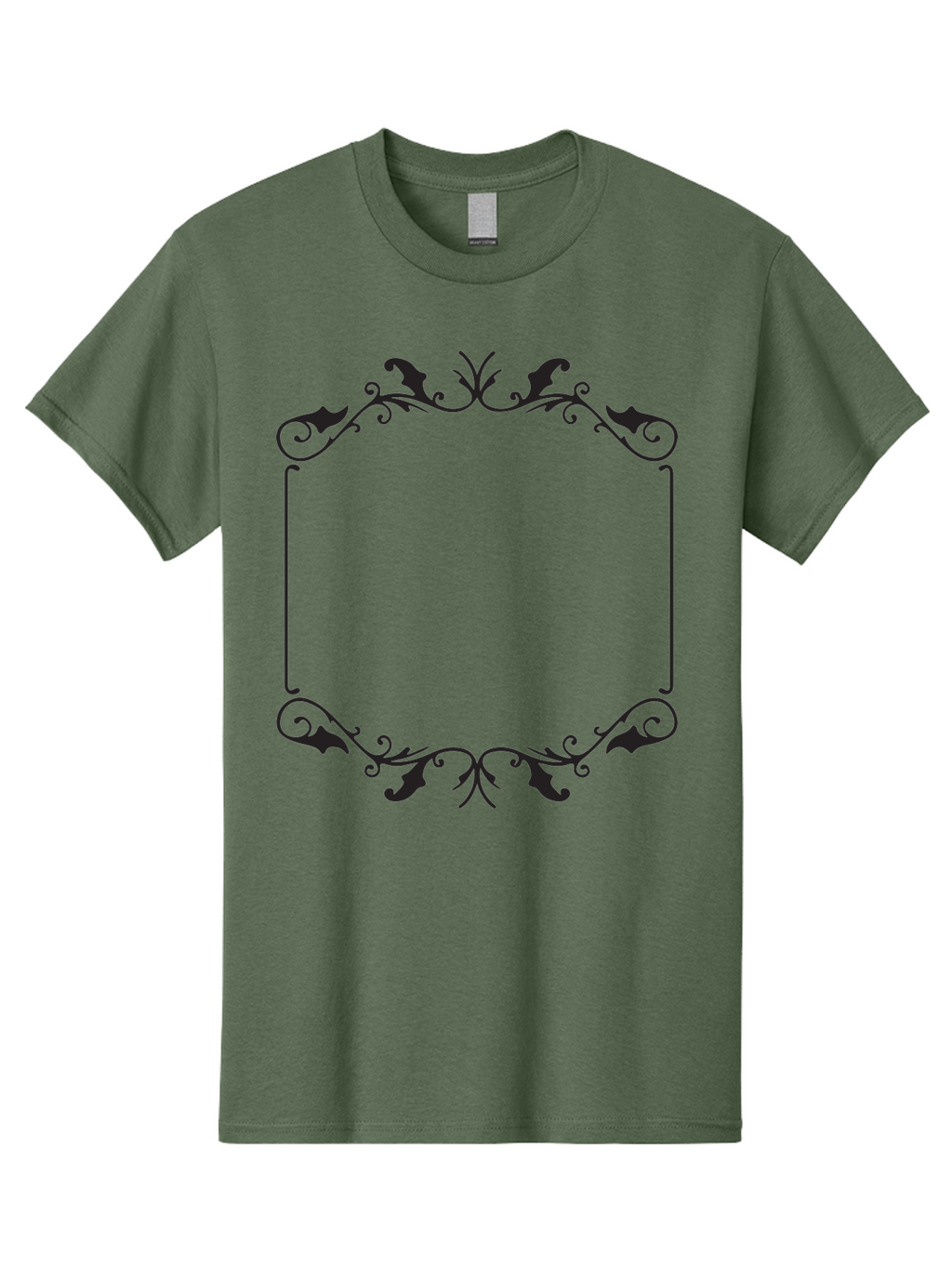 Ornate-Frame Men'S Graphic Tee, 100% Cotton, Comfortable Casual Summer Wear, Machine Washable, Floral Frame, Black Frame, Decorative Border, Elegant Design, Symmetrical, Ornate Details, Vintage Style, Classic Pattern Aad078