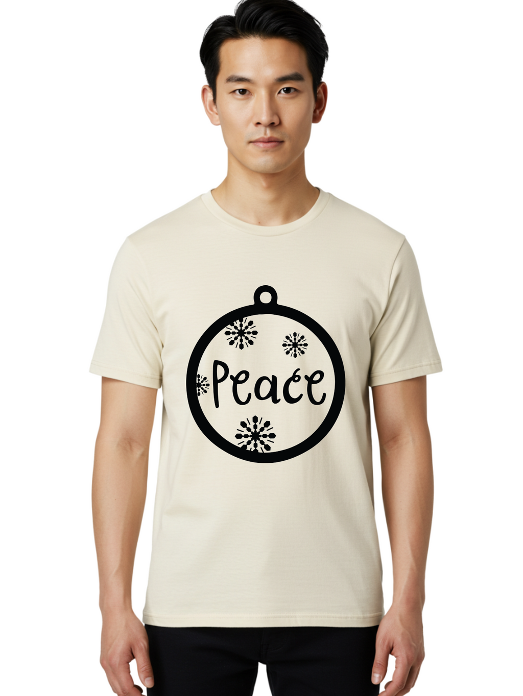 Peace-Ornament Men'S Graphic Tee, 100% Cotton, Comfortable Casual Summer Wear, Machine Washable, Peace, Christmas Ornaments, Snowflakes, Holiday Decor, Winter Wonderland, Festive Design, Christmas Decorations, Ornaments, Holiday Season Aad084