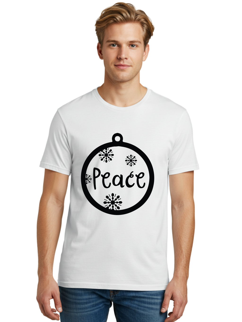 Peace-Ornament Men'S Graphic Tee, 100% Cotton, Comfortable Casual Summer Wear, Machine Washable, Peace, Christmas Ornaments, Snowflakes, Holiday Decor, Winter Wonderland, Festive Design, Christmas Decorations, Ornaments, Holiday Season Aad084