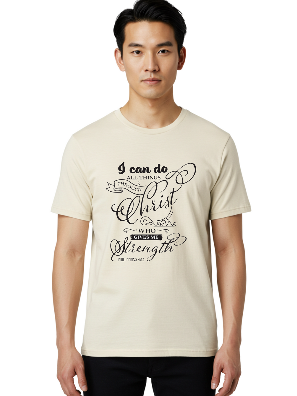 Philippians-4-13 Men'S Graphic Tee, 100% Cotton, Comfortable Casual Summer Wear, Machine Washable, Inspirational Quote, Motivational Scripture, Philippians 4:13, Faith-Based Design, Christian Art, Typographic Poster, Aad088