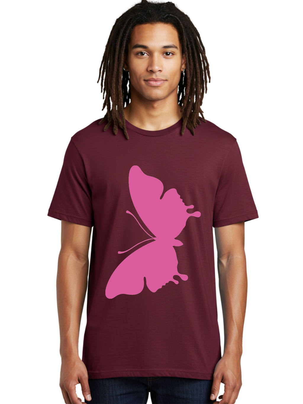 Pink-Butterfly Men'S Graphic Tee, 100% Cotton, Comfortable Casual Summer Wear, Machine Washable, Butterfly Silhouette, Pink Butterfly, Abstract Butterfly, Delicate Wings, Minimalist Design, Vibrant Pink Color, Bold Silhouette, Aad090