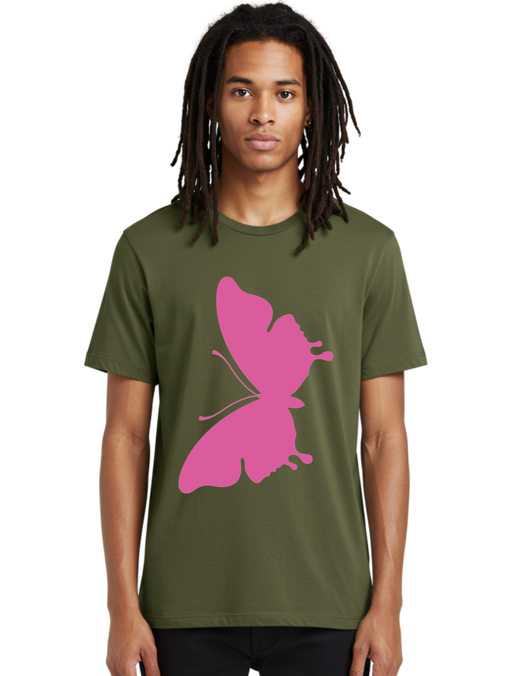 Pink-Butterfly Men'S Graphic Tee, 100% Cotton, Comfortable Casual Summer Wear, Machine Washable, Butterfly Silhouette, Pink Butterfly, Abstract Butterfly, Delicate Wings, Minimalist Design, Vibrant Pink Color, Bold Silhouette, Aad090