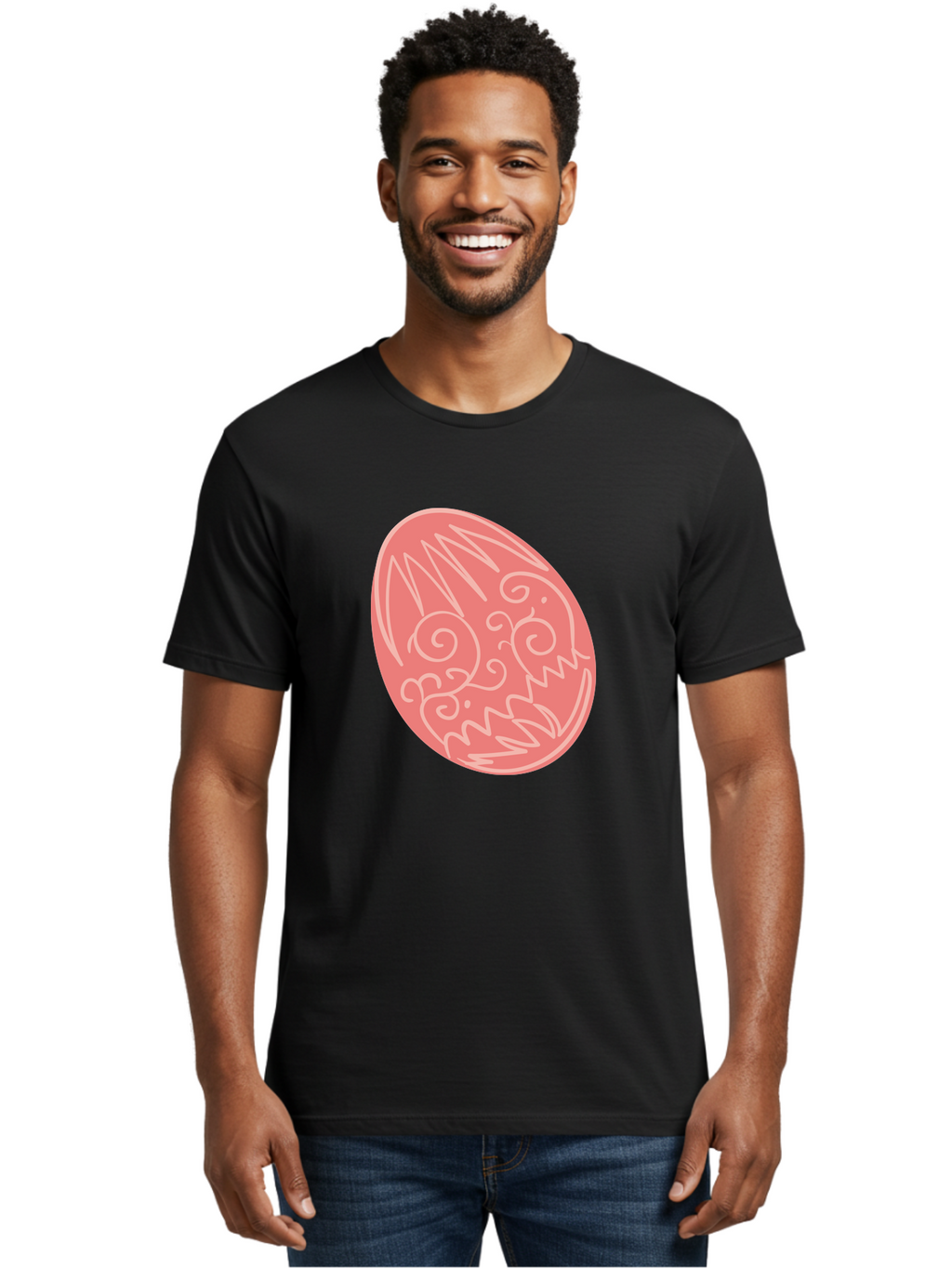 Pink-Dragon-Egg Men'S Graphic Tee, 100% Cotton, Comfortable Casual Summer Wear, Machine Washable, Pink Easter Egg, Dragon Design, White Line Art, Festive Decoration, Spring Celebration, Easter Symbol, Cute Illustration Aad091