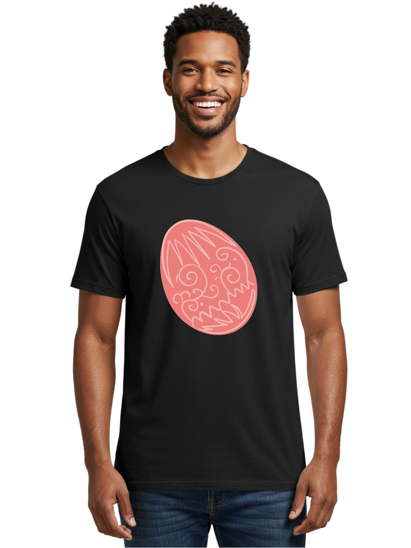 Pink-Dragon-Egg Men'S Graphic Tee, 100% Cotton, Comfortable Casual Summer Wear, Machine Washable, Pink Easter Egg, Dragon Design, White Line Art, Festive Decoration, Spring Celebration, Easter Symbol, Cute Illustration Aad091