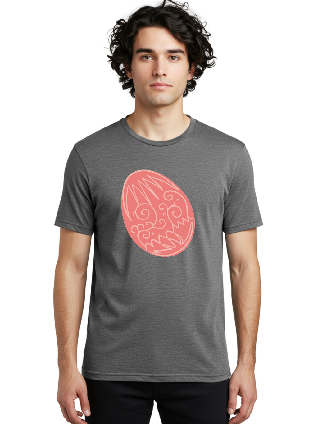 Pink-Dragon-Egg Men'S Graphic Tee, 100% Cotton, Comfortable Casual Summer Wear, Machine Washable, Pink Easter Egg, Dragon Design, White Line Art, Festive Decoration, Spring Celebration, Easter Symbol, Cute Illustration Aad091