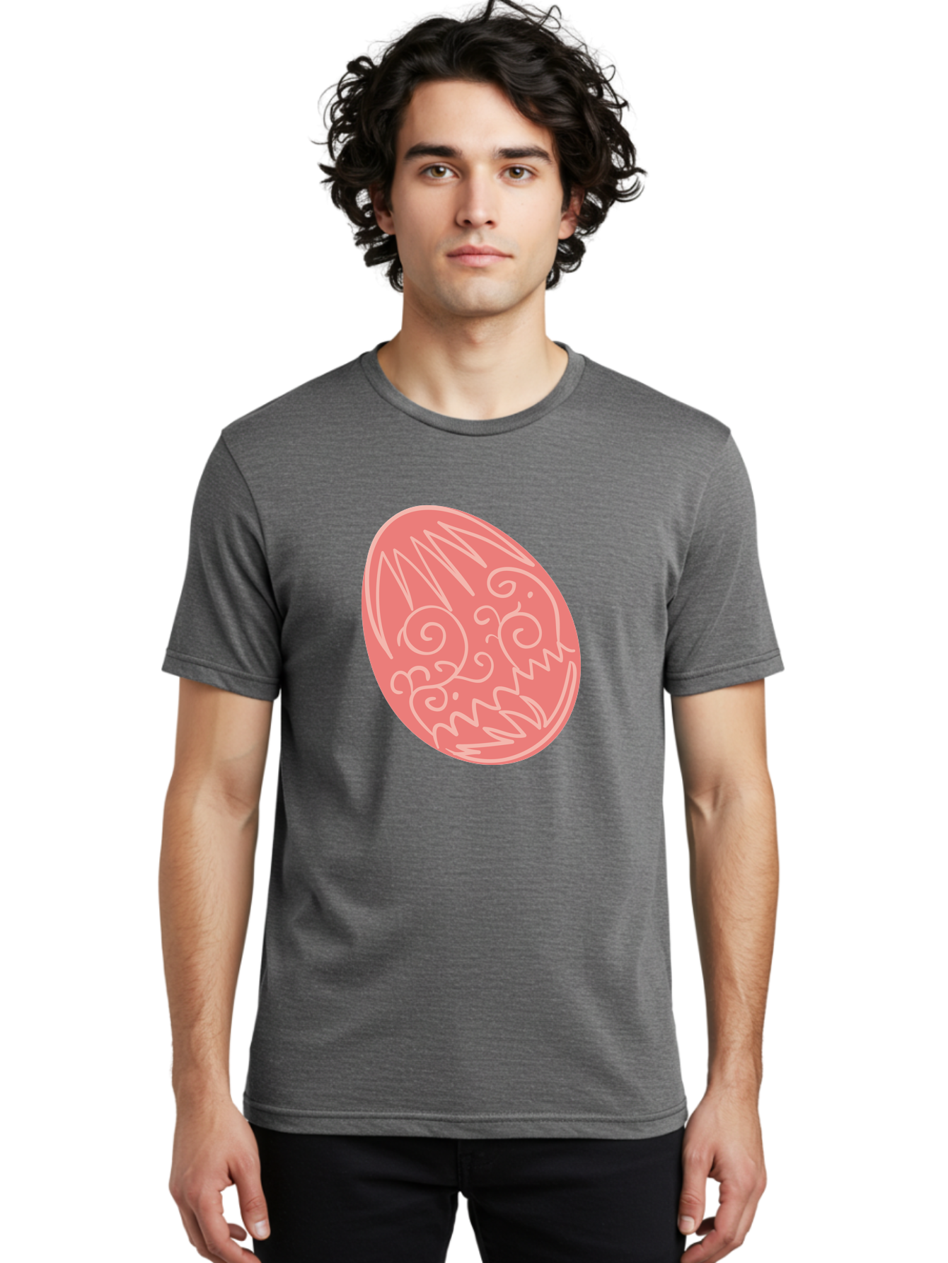 Pink-Dragon-Egg Men'S Graphic Tee, 100% Cotton, Comfortable Casual Summer Wear, Machine Washable, Pink Easter Egg, Dragon Design, White Line Art, Festive Decoration, Spring Celebration, Easter Symbol, Cute Illustration Aad091