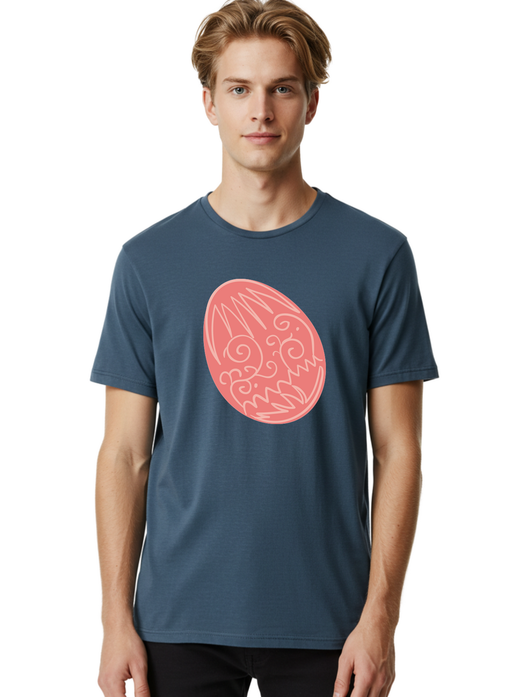 Pink-Dragon-Egg Men'S Graphic Tee, 100% Cotton, Comfortable Casual Summer Wear, Machine Washable, Pink Easter Egg, Dragon Design, White Line Art, Festive Decoration, Spring Celebration, Easter Symbol, Cute Illustration Aad091