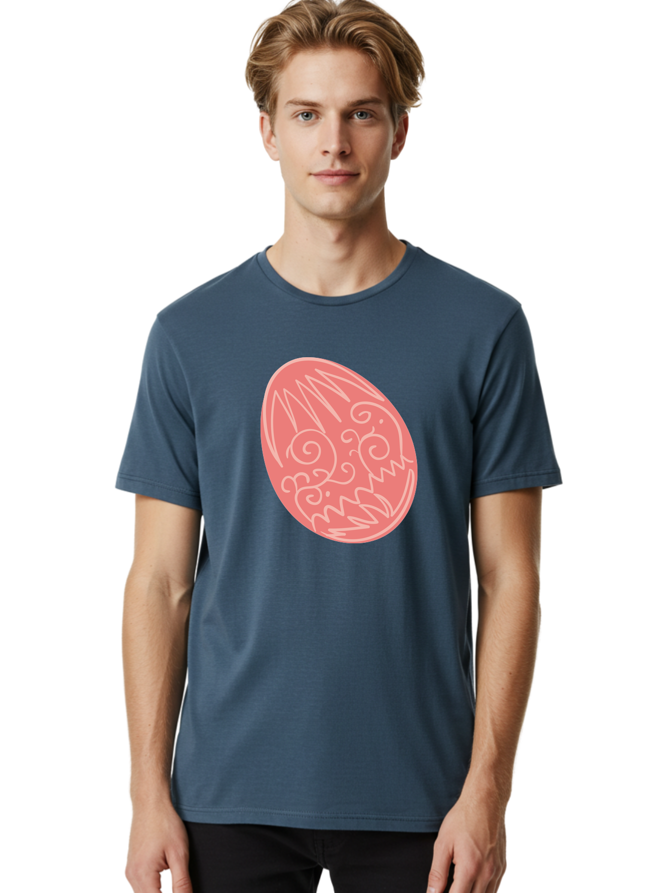 Pink-Dragon-Egg Men'S Graphic Tee, 100% Cotton, Comfortable Casual Summer Wear, Machine Washable, Pink Easter Egg, Dragon Design, White Line Art, Festive Decoration, Spring Celebration, Easter Symbol, Cute Illustration Aad091