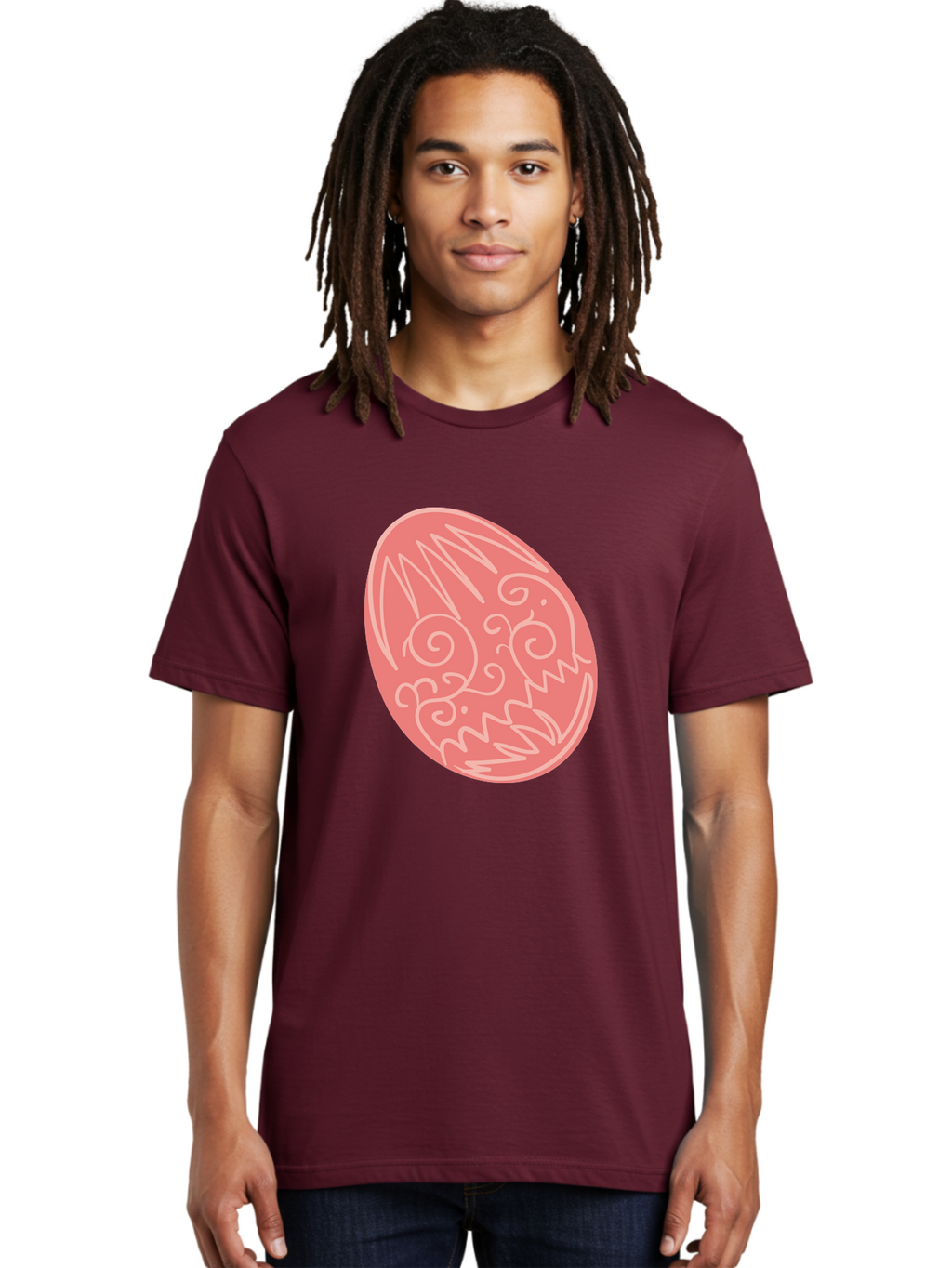 Pink-Dragon-Egg Men'S Graphic Tee, 100% Cotton, Comfortable Casual Summer Wear, Machine Washable, Pink Easter Egg, Dragon Design, White Line Art, Festive Decoration, Spring Celebration, Easter Symbol, Cute Illustration Aad091