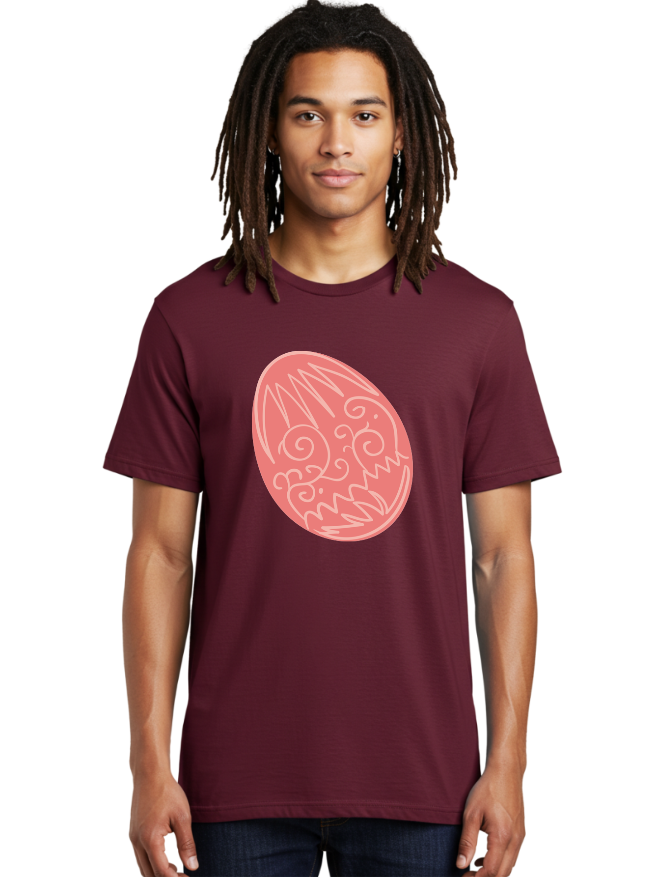 Pink-Dragon-Egg Men'S Graphic Tee, 100% Cotton, Comfortable Casual Summer Wear, Machine Washable, Pink Easter Egg, Dragon Design, White Line Art, Festive Decoration, Spring Celebration, Easter Symbol, Cute Illustration Aad091