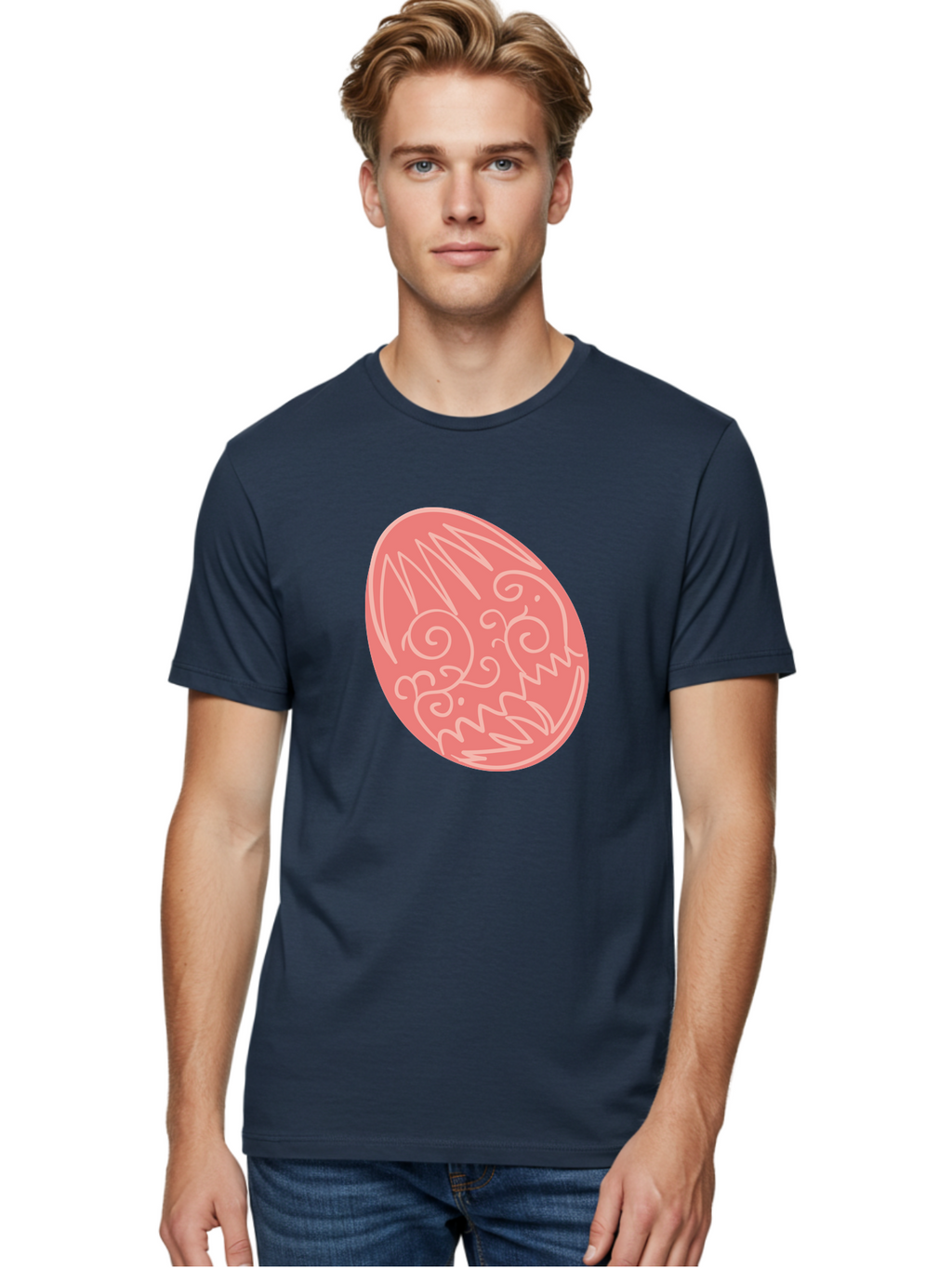 Pink-Dragon-Egg Men'S Graphic Tee, 100% Cotton, Comfortable Casual Summer Wear, Machine Washable, Pink Easter Egg, Dragon Design, White Line Art, Festive Decoration, Spring Celebration, Easter Symbol, Cute Illustration Aad091