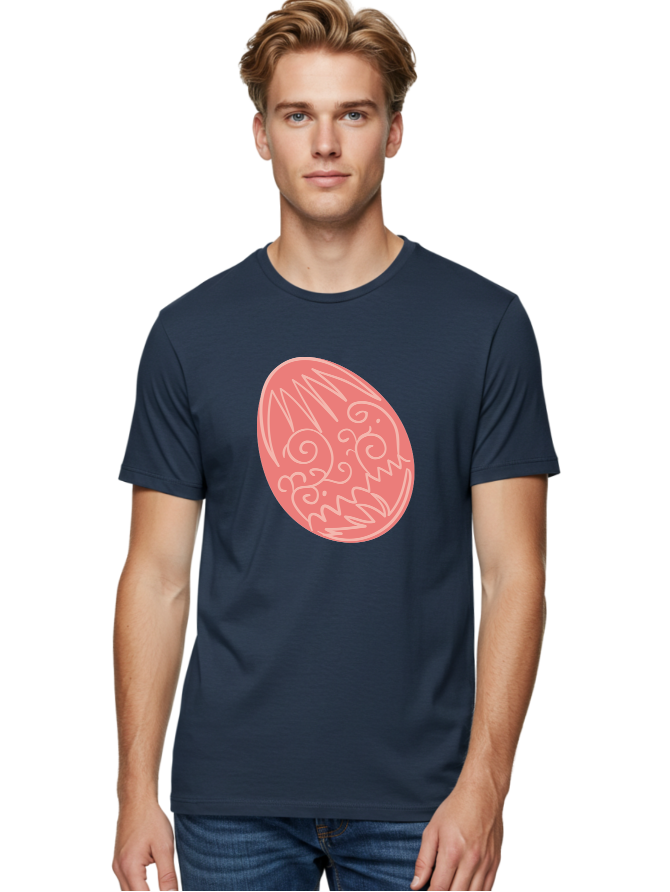 Pink-Dragon-Egg Men'S Graphic Tee, 100% Cotton, Comfortable Casual Summer Wear, Machine Washable, Pink Easter Egg, Dragon Design, White Line Art, Festive Decoration, Spring Celebration, Easter Symbol, Cute Illustration Aad091