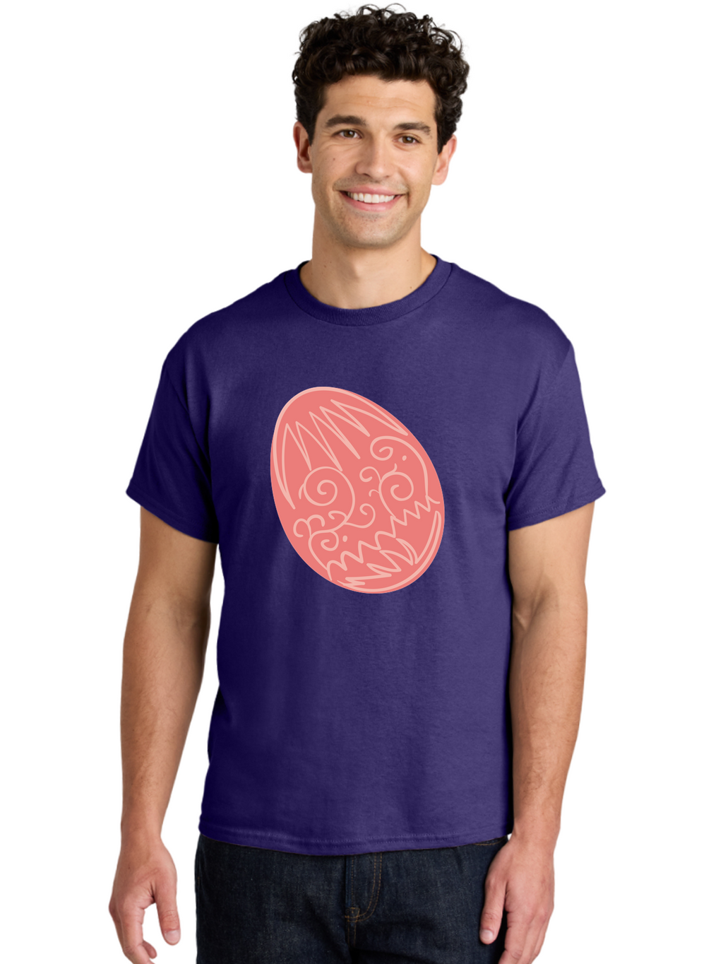 Pink-Dragon-Egg Men'S Graphic Tee, 100% Cotton, Comfortable Casual Summer Wear, Machine Washable, Pink Easter Egg, Dragon Design, White Line Art, Festive Decoration, Spring Celebration, Easter Symbol, Cute Illustration Aad091