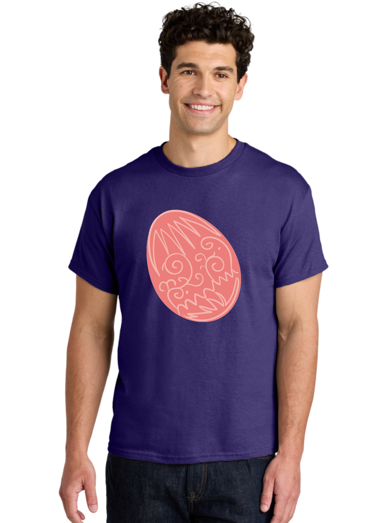 Pink-Dragon-Egg Men'S Graphic Tee, 100% Cotton, Comfortable Casual Summer Wear, Machine Washable, Pink Easter Egg, Dragon Design, White Line Art, Festive Decoration, Spring Celebration, Easter Symbol, Cute Illustration Aad091