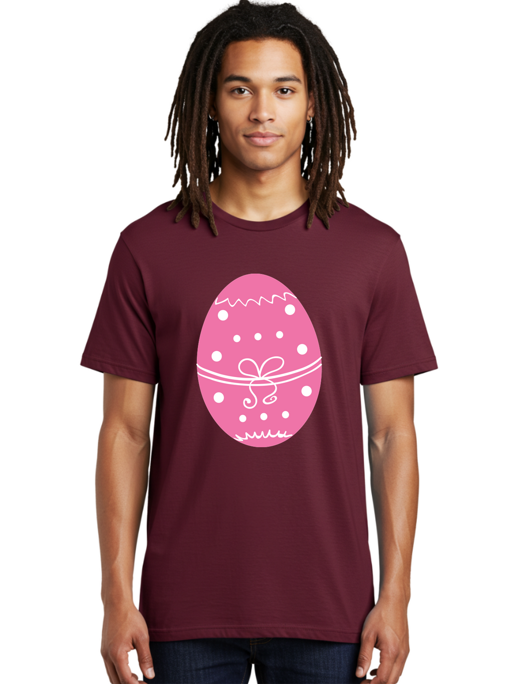 Pink-Easter-Egg-1 Men'S Graphic Tee, 100% Cotton, Comfortable Casual Summer Wear, Machine Washable, Pink Easter Egg, White Polka Dots, Decorative Egg, Festive Design, Easter Decoration, Spring Holiday, Easter Egg Hunt, Egg Decoration, Aad092