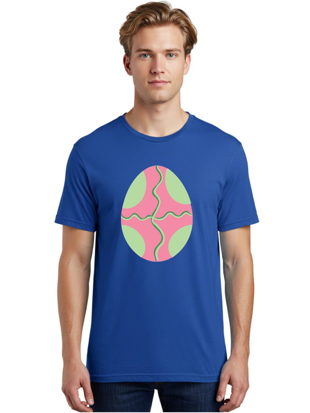 Pink-Easter-Egg Men'S Graphic Tee, 100% Cotton, Comfortable Casual Summer Wear, Machine Washable, Easter Egg Decoration, Cracked Egg Design, Pink And Green Colors, Wavy Crack Lines, Festive Easter Theme, Spring Holiday Symbol Aad093