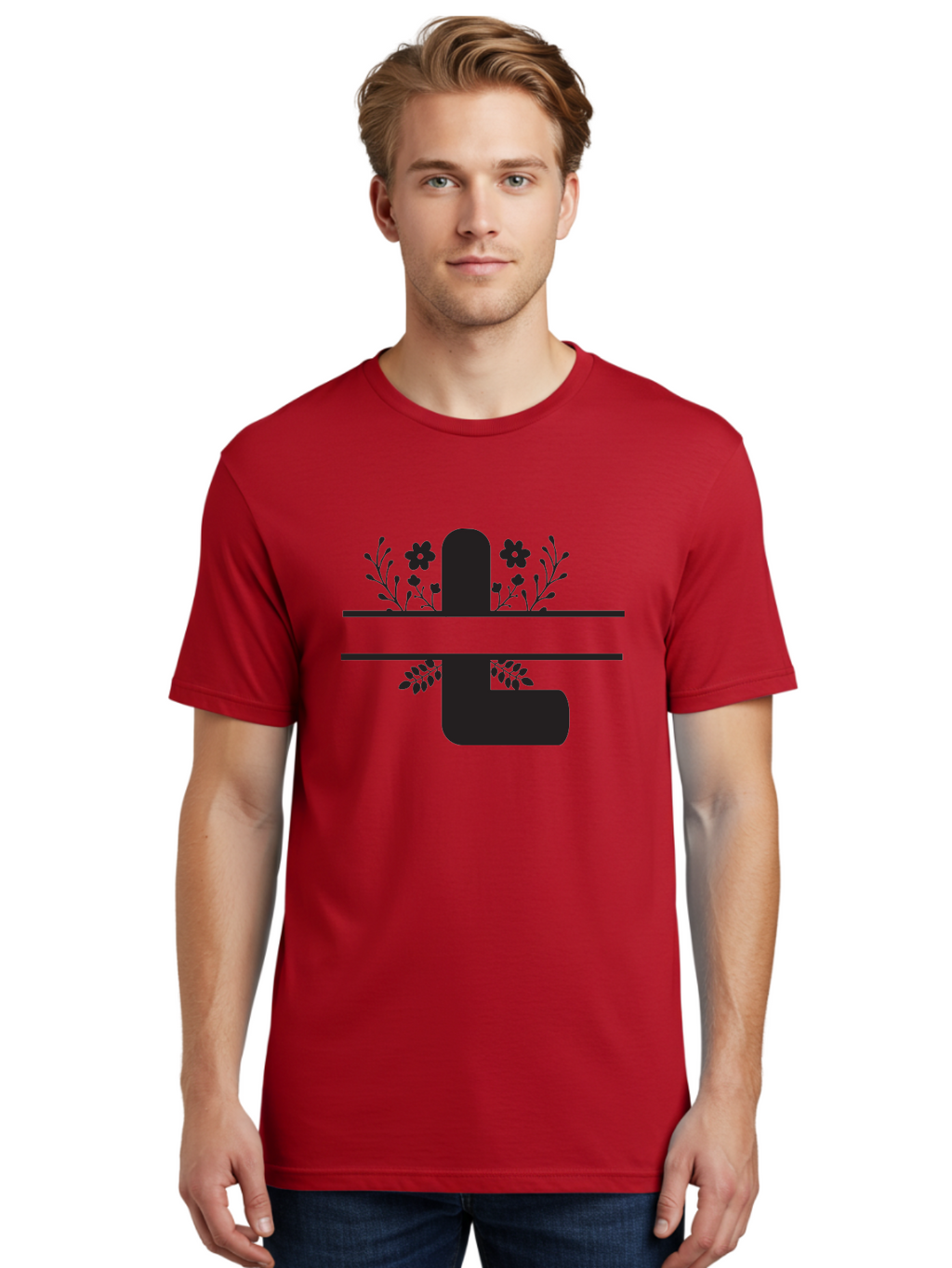 Pipe-With-Flowers Men'S Graphic Tee, 100% Cotton, Comfortable Casual Summer Wear, Machine Washable, Pipe With Flowers, Minimalist Design, Black Silhouette, Floral Elements, Artistic Illustration, Simple Shapes, Modern Art, Creative Concept Aad095