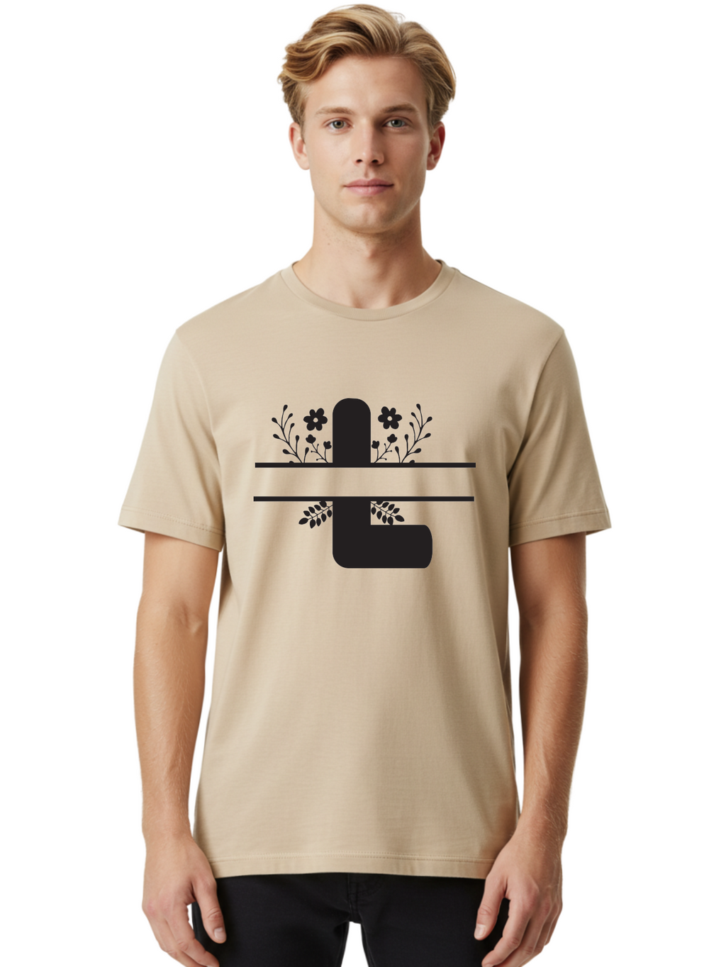 Pipe-With-Flowers Men'S Graphic Tee, 100% Cotton, Comfortable Casual Summer Wear, Machine Washable, Pipe With Flowers, Minimalist Design, Black Silhouette, Floral Elements, Artistic Illustration, Simple Shapes, Modern Art, Creative Concept Aad095