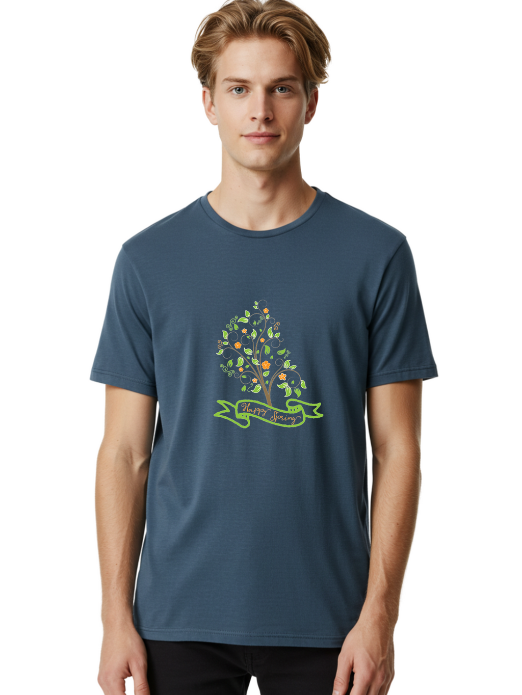 Plant-Your-Story Men'S Graphic Tee, 100% Cotton, Comfortable Casual Summer Wear, Machine Washable, Tree With Flowers, Playful Design, Inspirational Quote, Journey Theme, Floral Pattern, Orange Flowers, White Leaves, Creative Typography, Aad096