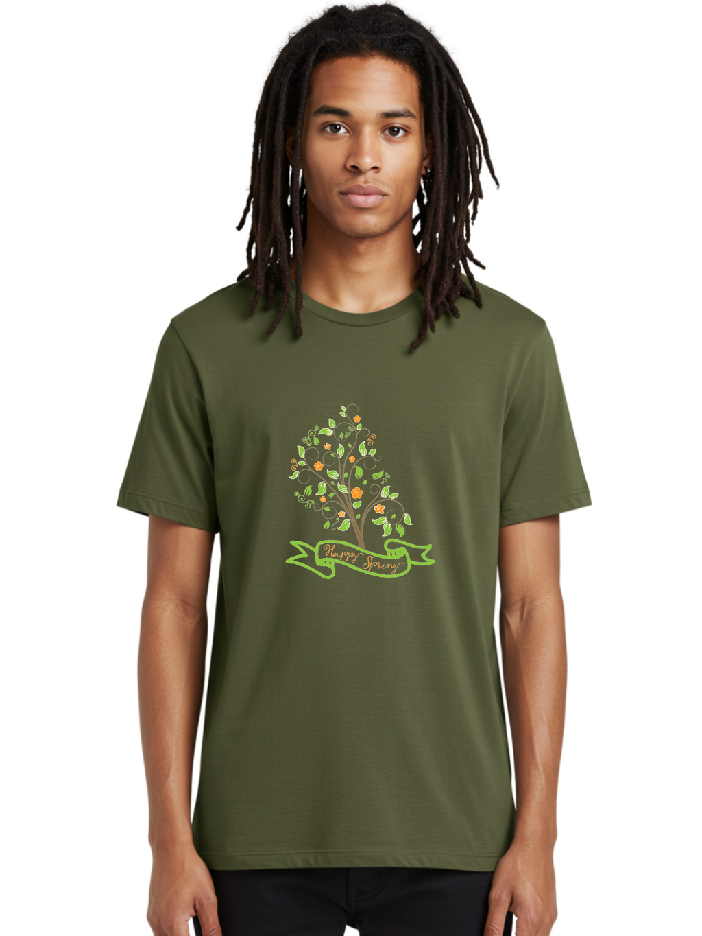 Plant-Your-Story Men'S Graphic Tee, 100% Cotton, Comfortable Casual Summer Wear, Machine Washable, Tree With Flowers, Playful Design, Inspirational Quote, Journey Theme, Floral Pattern, Orange Flowers, White Leaves, Creative Typography, Aad096