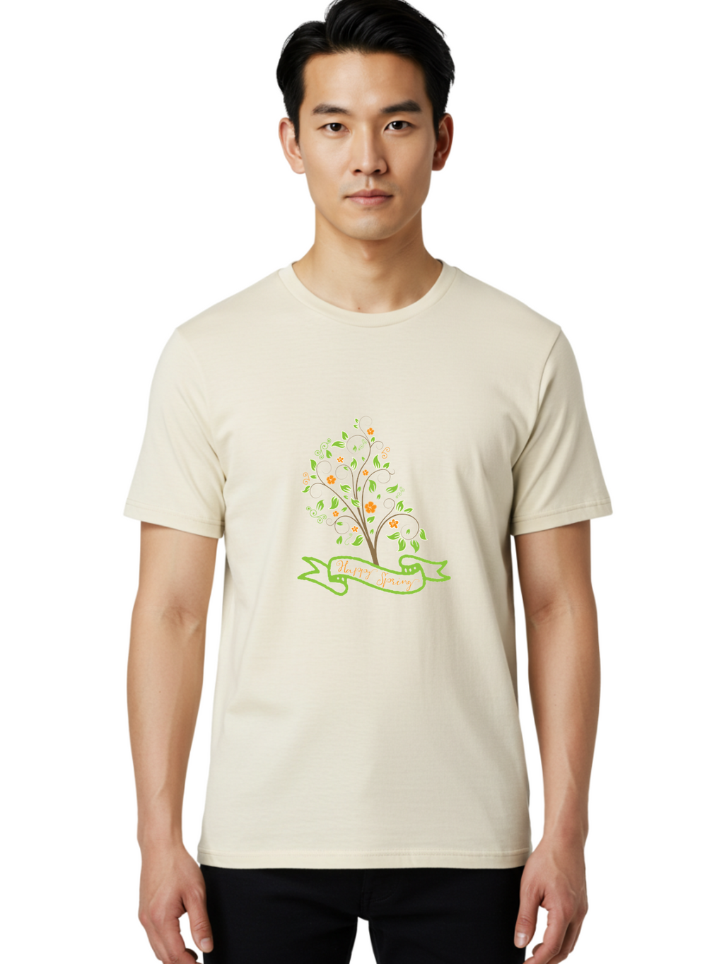 Plant-Your-Story Men'S Graphic Tee, 100% Cotton, Comfortable Casual Summer Wear, Machine Washable, Tree With Flowers, Playful Design, Inspirational Quote, Journey Theme, Floral Pattern, Orange Flowers, White Leaves, Creative Typography, Aad096