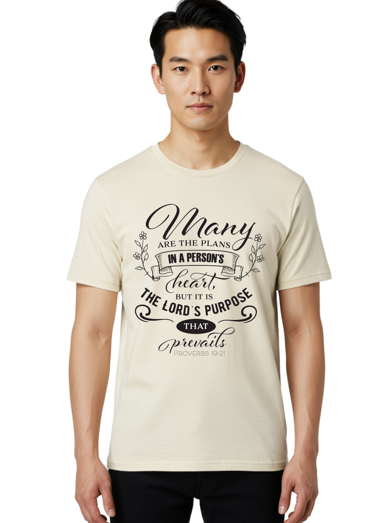 Proverbs-19-21 Men'S Graphic Tee, 100% Cotton, Comfortable Casual Summer Wear, Machine Washable, Inspirational Quote, Bible Verse, Proverbs 19:21, Many Are The Plans, Lord'S Purpose Prevails, Faith-Based Design, Motivational Message, Aad103