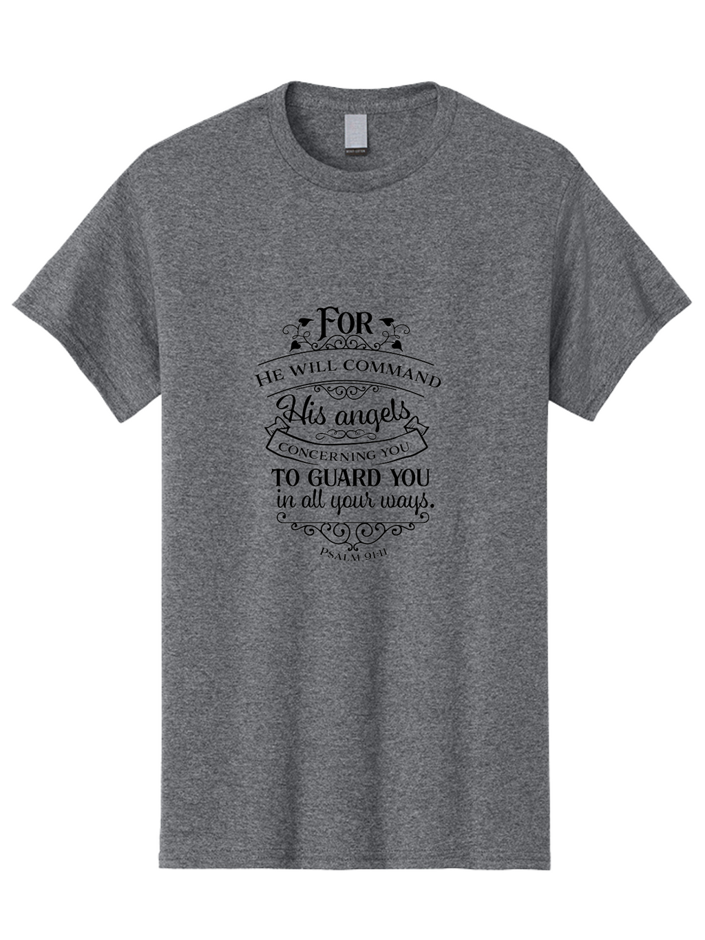 Psalm-91-11 Men'S Graphic Tee, 100% Cotton, Comfortable Casual Summer Wear, Machine Washable, Inspirational Quote, Christian Message, Bible Verse, Psalm 91:11, Spiritual Guidance, Faith-Based Art, Angelic Protection Aad107