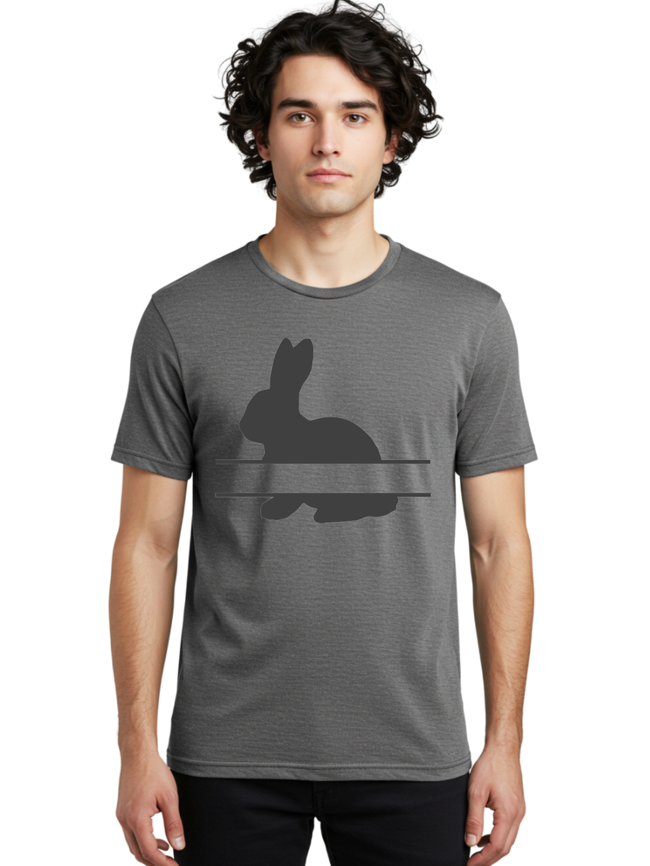 Rabbit-Silhouette Men'S Graphic Tee, 100% Cotton, Comfortable Casual Summer Wear, Machine Washable, Rabbit Silhouette, Minimalist Design, Simple Shape, Black Silhouette, Cute Rabbit, Modern Art, Creative Illustration, Simple Graphics Aad114