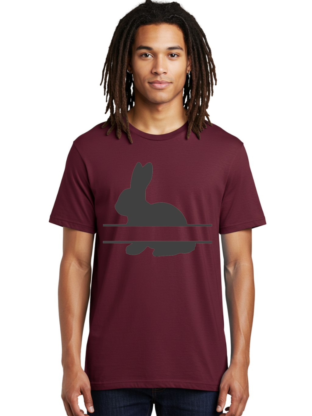 Rabbit-Silhouette Men'S Graphic Tee, 100% Cotton, Comfortable Casual Summer Wear, Machine Washable, Rabbit Silhouette, Minimalist Design, Simple Shape, Black Silhouette, Cute Rabbit, Modern Art, Creative Illustration, Simple Graphics Aad114