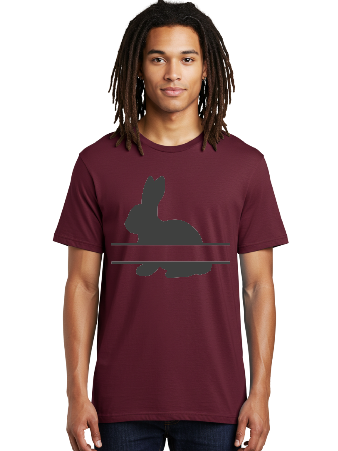 Rabbit-Silhouette Men'S Graphic Tee, 100% Cotton, Comfortable Casual Summer Wear, Machine Washable, Rabbit Silhouette, Minimalist Design, Simple Shape, Black Silhouette, Cute Rabbit, Modern Art, Creative Illustration, Simple Graphics Aad114