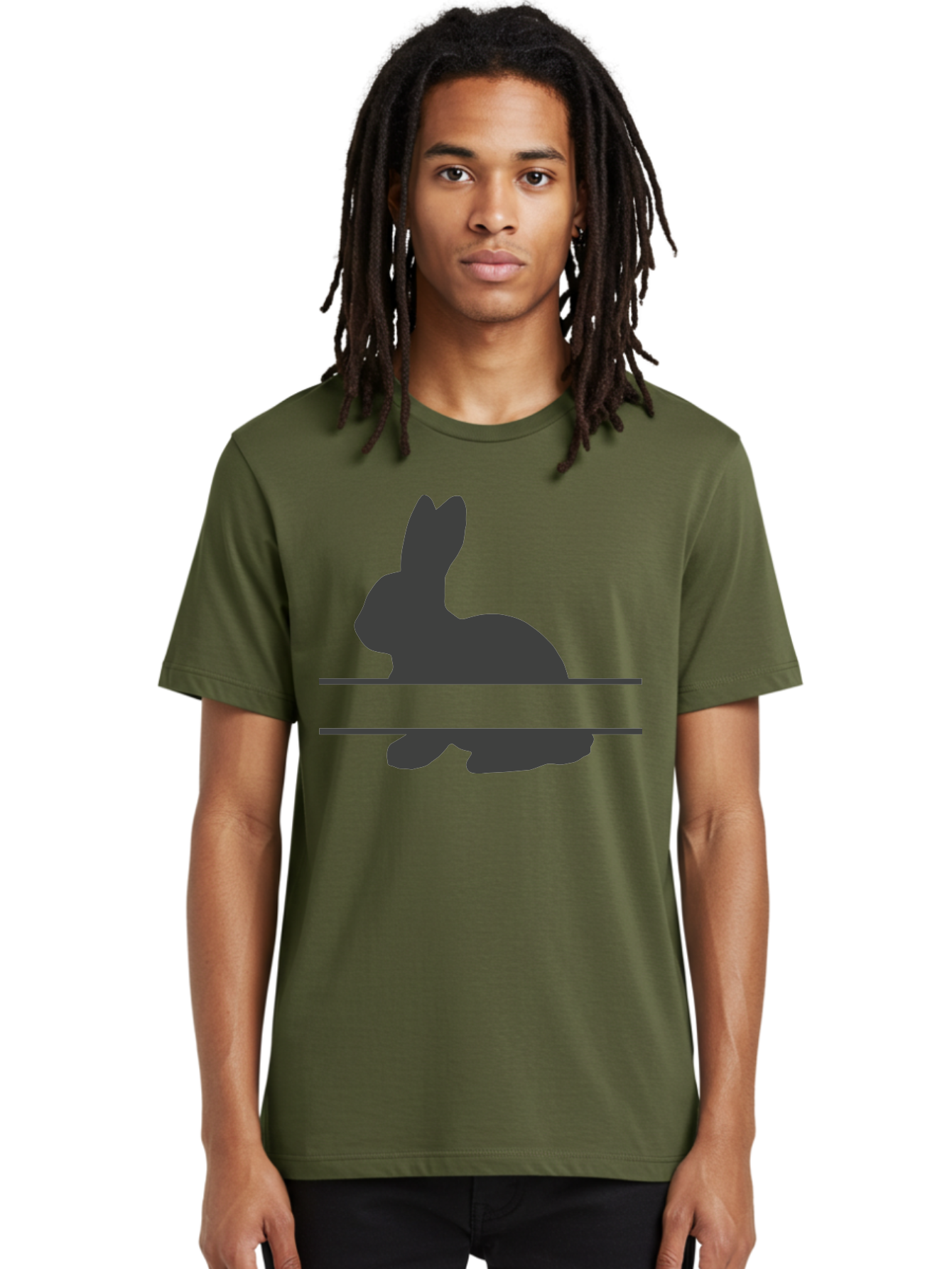 Rabbit-Silhouette Men'S Graphic Tee, 100% Cotton, Comfortable Casual Summer Wear, Machine Washable, Rabbit Silhouette, Minimalist Design, Simple Shape, Black Silhouette, Cute Rabbit, Modern Art, Creative Illustration, Simple Graphics Aad114