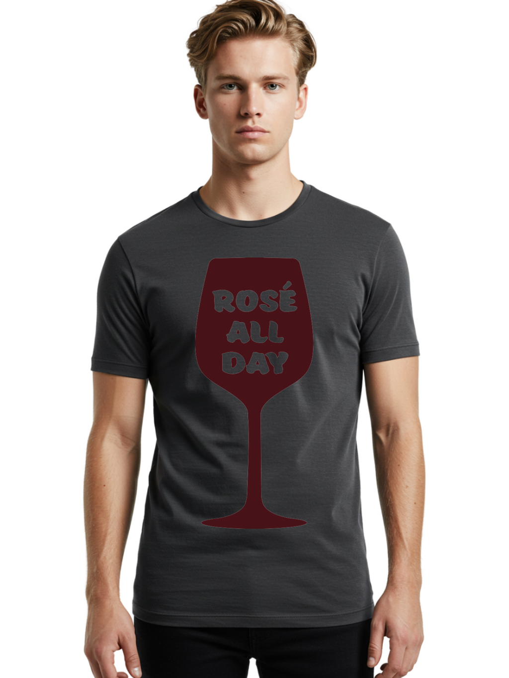 Rose-All-Day Men'S Graphic Tee, 100% Cotton, Comfortable Casual Summer Wear, Machine Washable, Wine Glass, Rose Wine, Rosé All Day, Wine Lover, Relaxed Atmosphere, Casual Drinking, Fun Phrase, Wine Culture Aad131