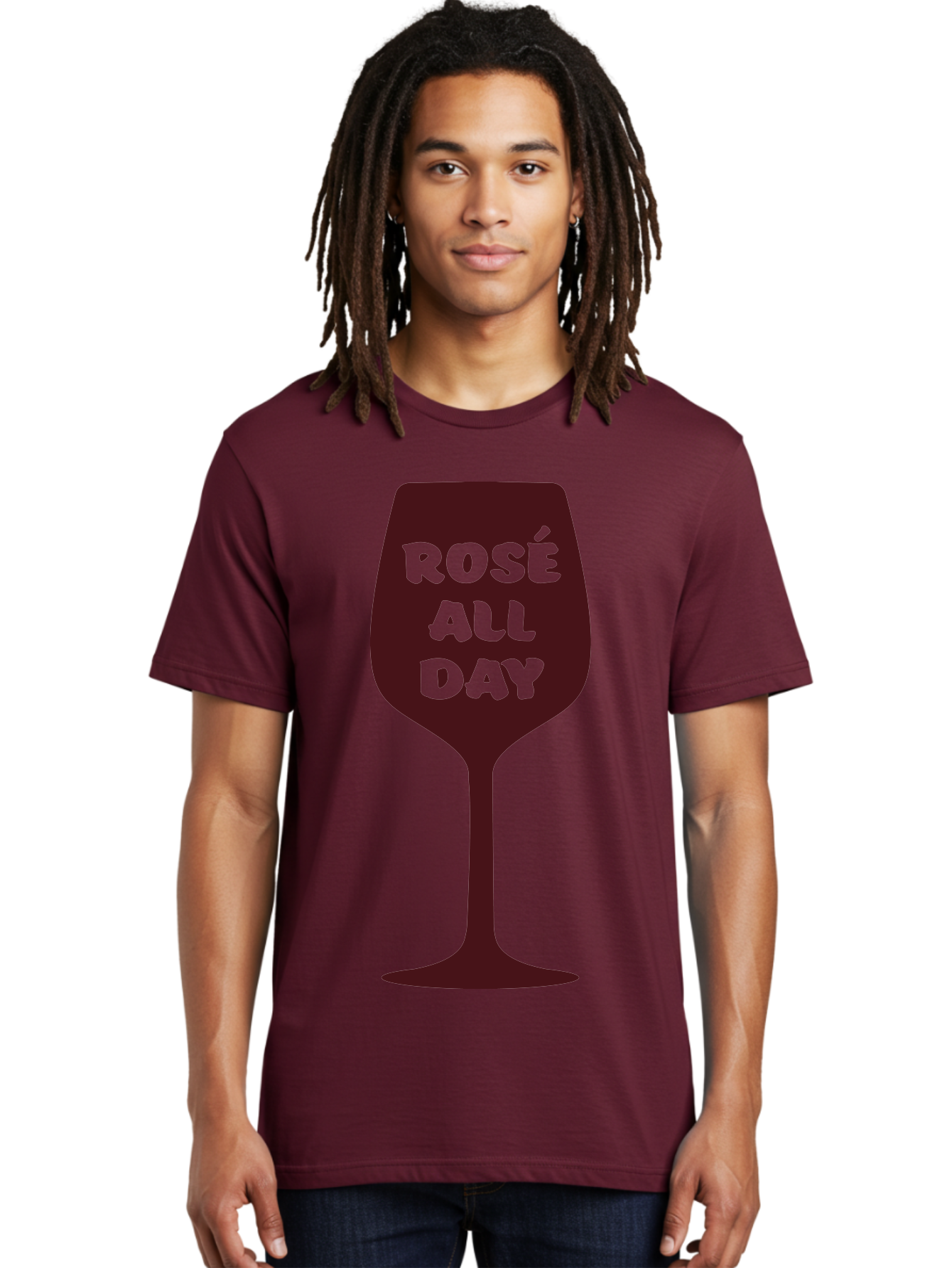 Rose-All-Day Men'S Graphic Tee, 100% Cotton, Comfortable Casual Summer Wear, Machine Washable, Wine Glass, Rose Wine, Rosé All Day, Wine Lover, Relaxed Atmosphere, Casual Drinking, Fun Phrase, Wine Culture Aad131