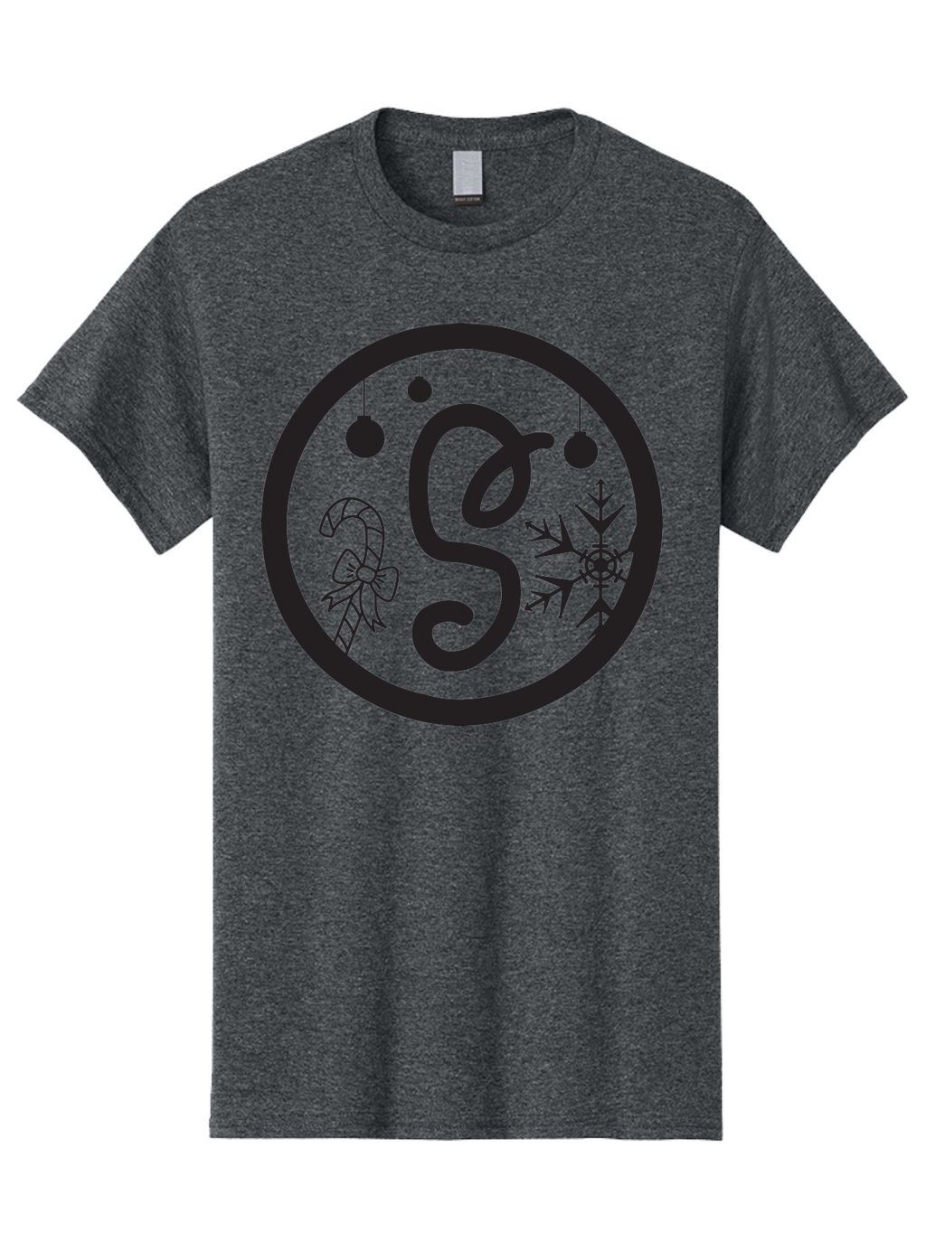 S Men'S Graphic Tee, 100% Cotton, Comfortable Casual Summer Wear, Machine Washable, Christmas Monogram, Letter S, Festive Decorations, Candy Cane, Snowflake, Ornaments, Winter Wonderland, Holiday Theme Aad132