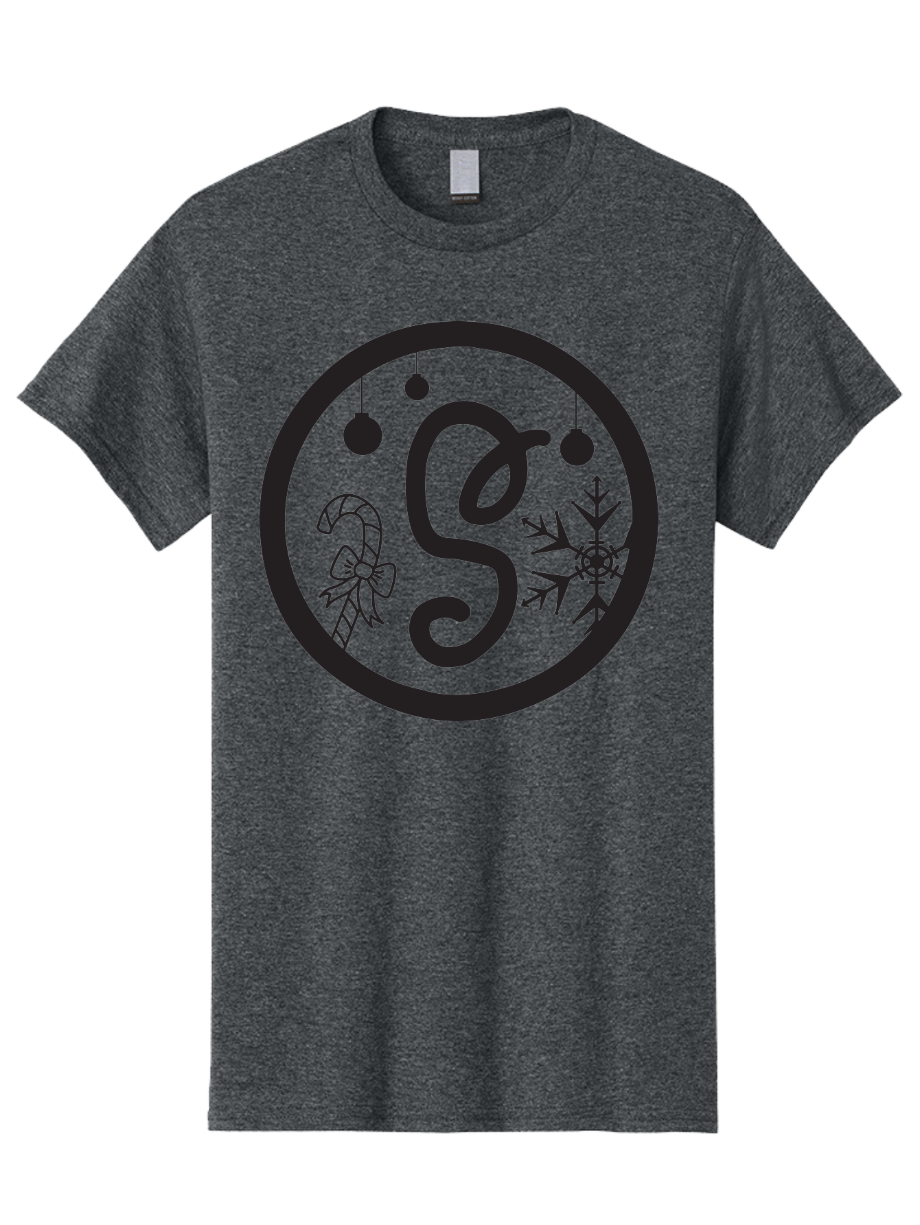 S Men'S Graphic Tee, 100% Cotton, Comfortable Casual Summer Wear, Machine Washable, Christmas Monogram, Letter S, Festive Decorations, Candy Cane, Snowflake, Ornaments, Winter Wonderland, Holiday Theme Aad132